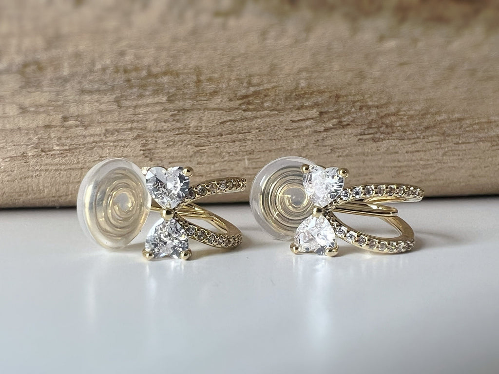 SANS DOULEUR ! Boucles d'oreilles CLIPS U spirale noeud de papillon zircon coeur demi-anneau or. Clips d'oreilles confortable Délicates