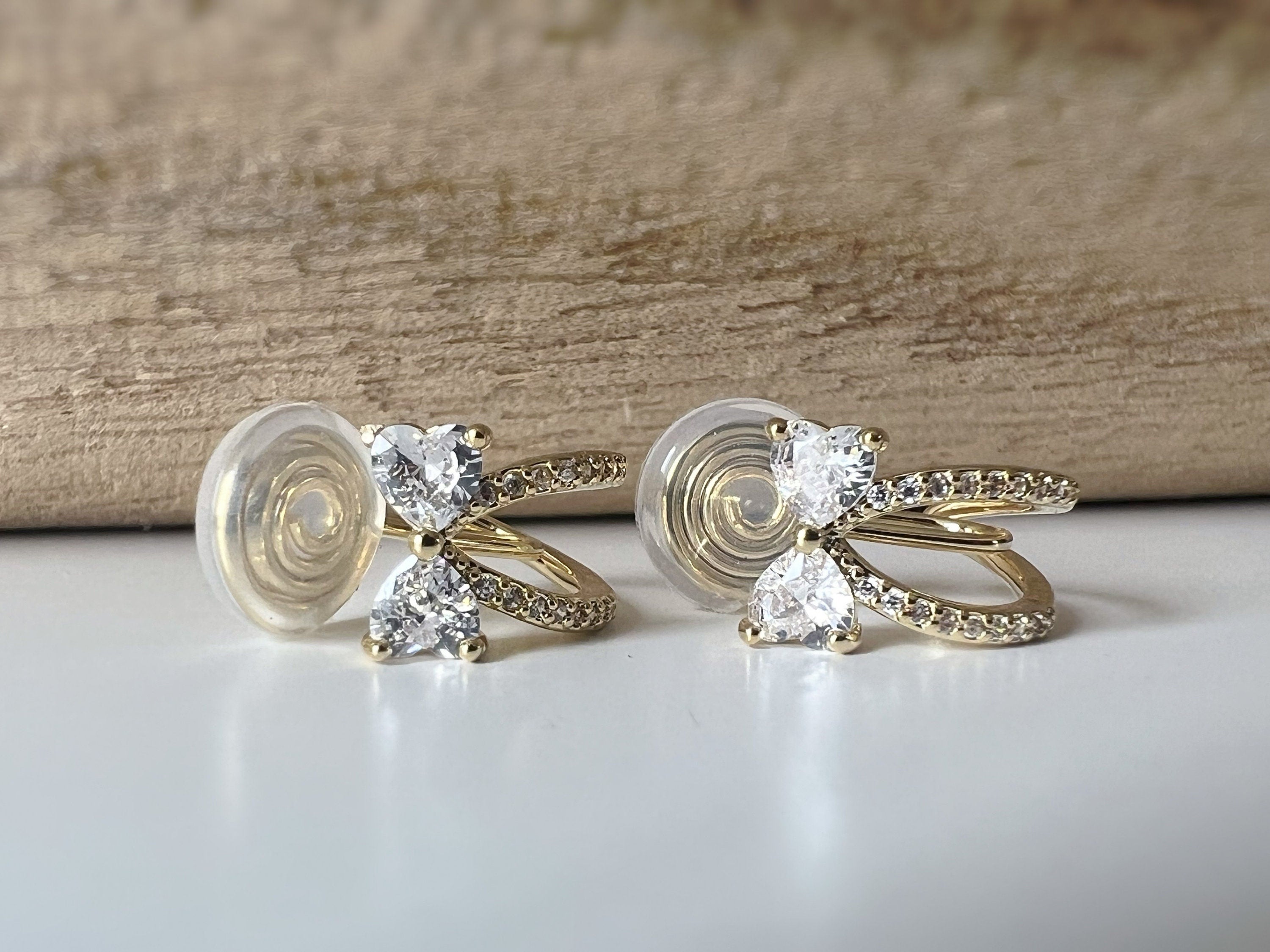 SANS DOULEUR ! Boucles d'oreilles CLIPS U spirale noeud de papillon zircon coeur demi-anneau or. Clips d'oreilles confortable Délicates