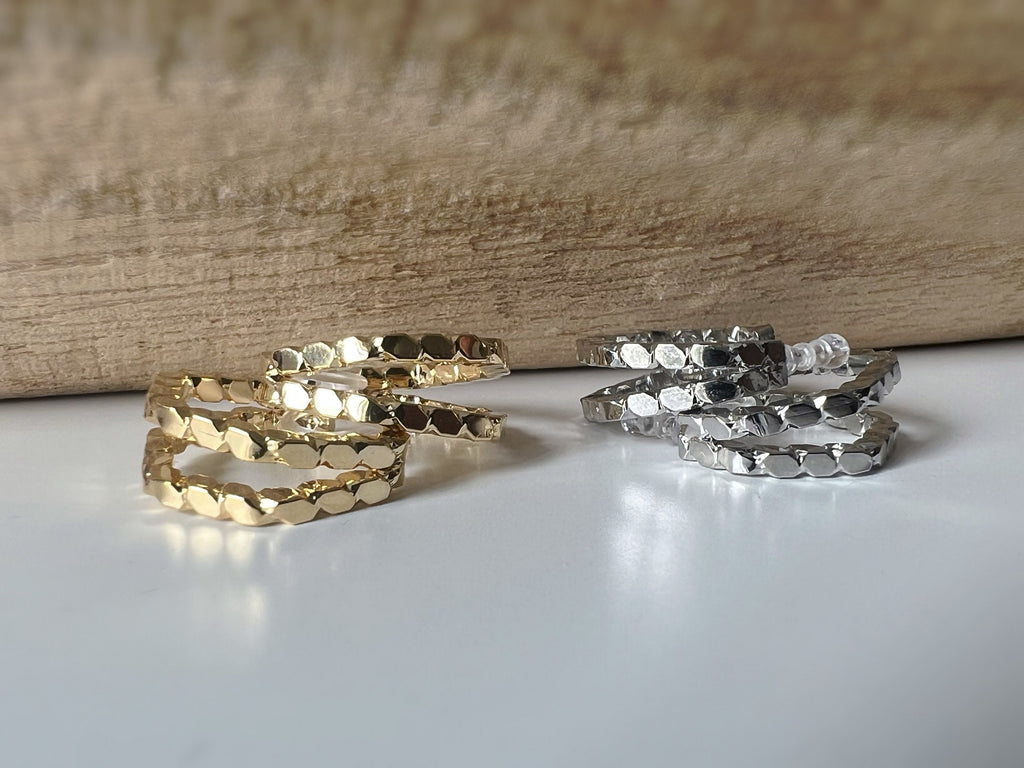 Boucles d'oreilles Clips INVISIBLES Pentagone créole Or / Argent. Double chaîne. Clips d'oreilles Confortables Prêt à offrir