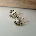Mini invisible ear CLIPS, small 4-leaf clover gold checkerboard green white lucky charm Delicate comfortable clip earrings