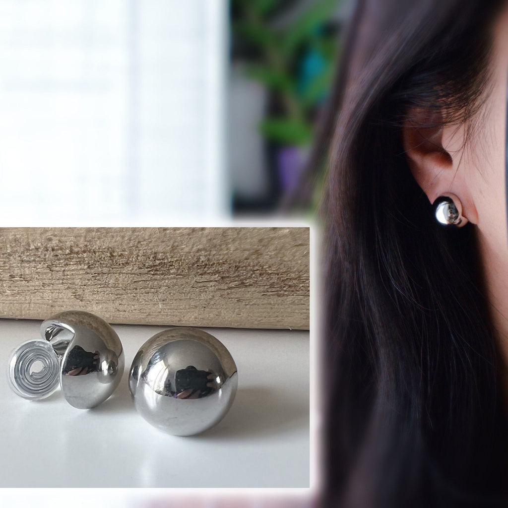 SANS DOULEUR ! Boucles d'oreilles CLIPS U spirale Grande boucle couleur Argent. Clips d'oreilles confortable Boucles Délicates