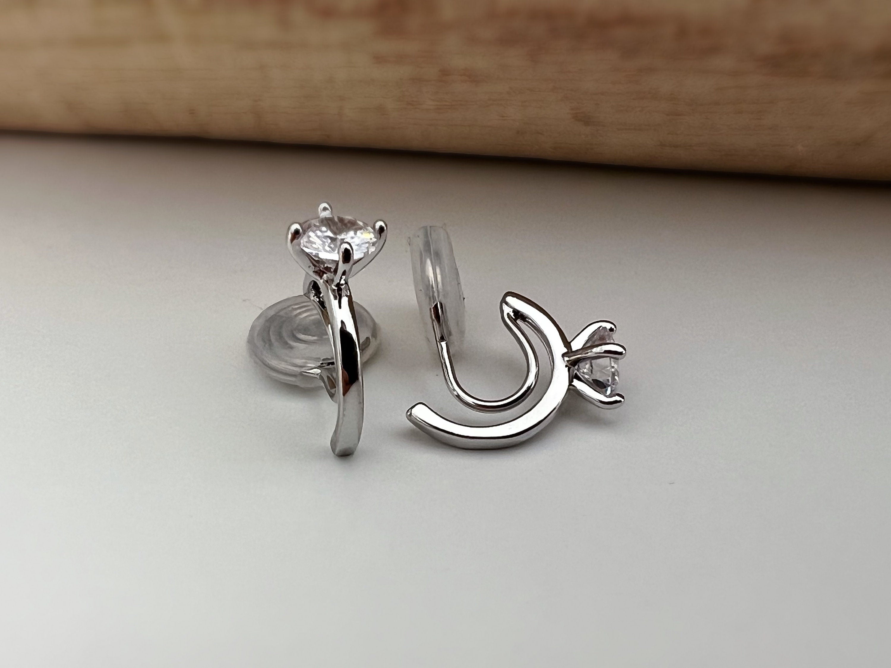 SANS DOULEUR ! Boucles d'oreilles CLIPS U spirale Demi-cercle Pierre Zircon Rond plaqué d'Or. Clips d'oreilles confortable Prêt à offrir