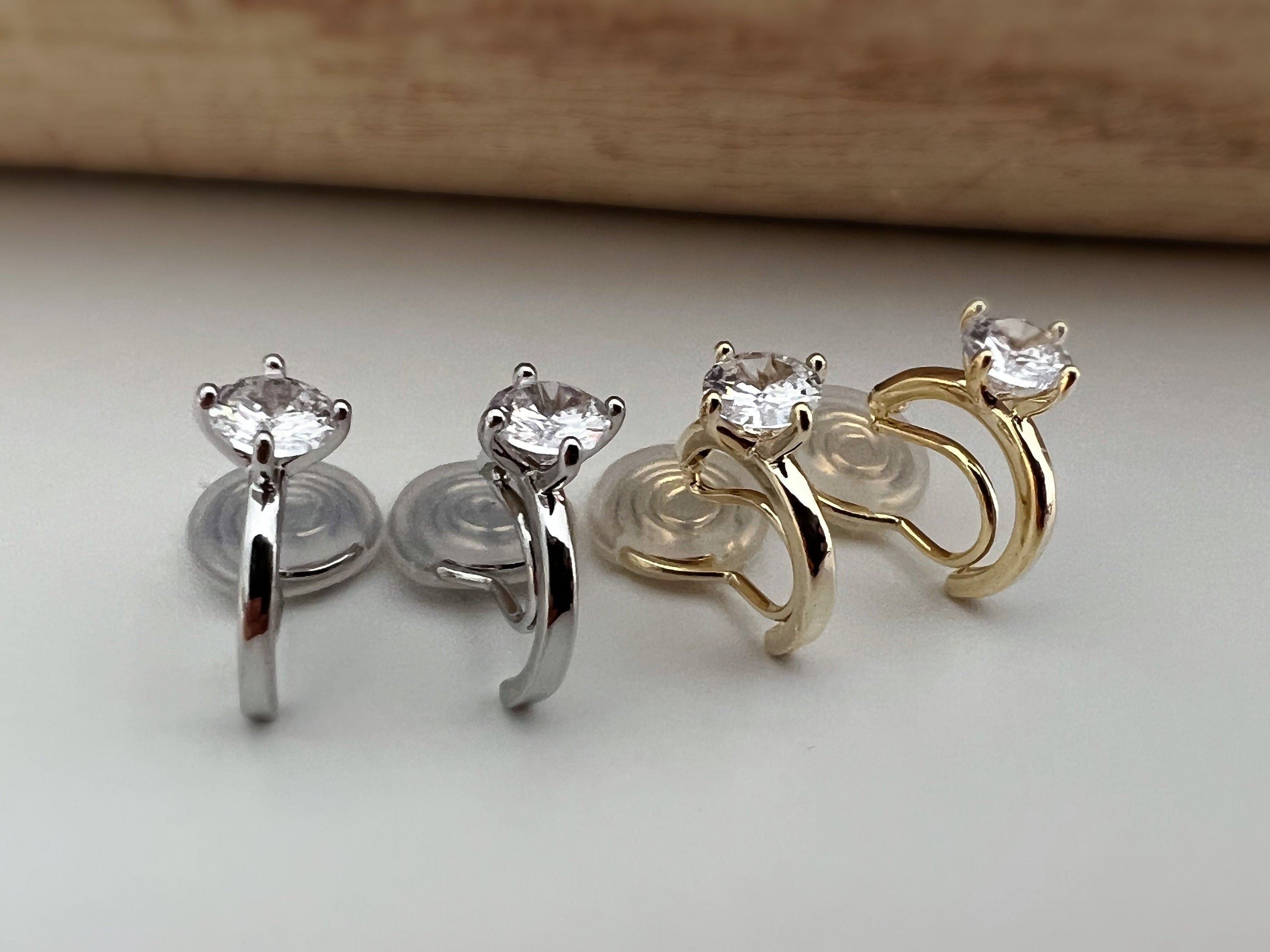 SANS DOULEUR ! Boucles d'oreilles CLIPS U spirale Demi-cercle Pierre Zircon Rond plaqué d'Or. Clips d'oreilles confortable Prêt à offrir