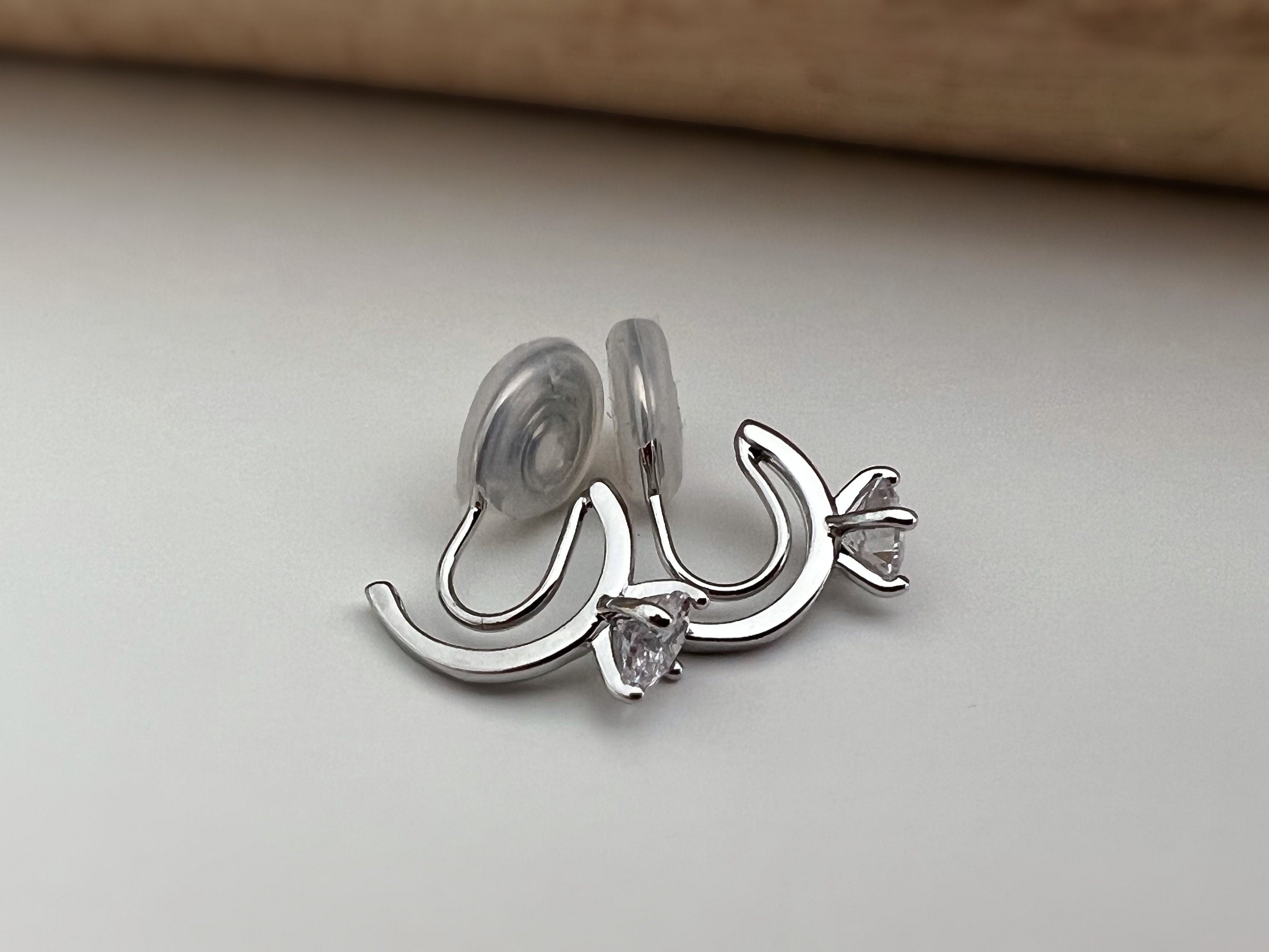 SANS DOULEUR ! Boucles d'oreilles CLIPS U spirale Demi-cercle Pierre Zircon Rond plaqué d'Or. Clips d'oreilles confortable Prêt à offrir