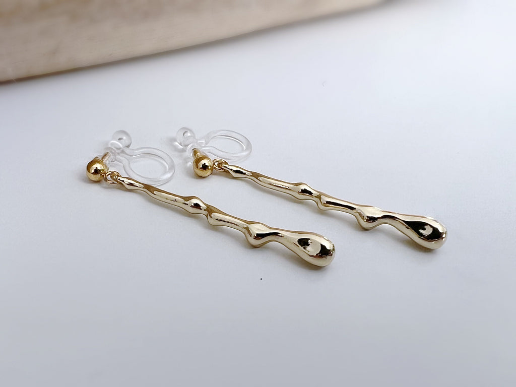 Clips d'oreilles longue Barre couleur Argent / Or. Boucles d'oreilles Clips Invisibles Moderne