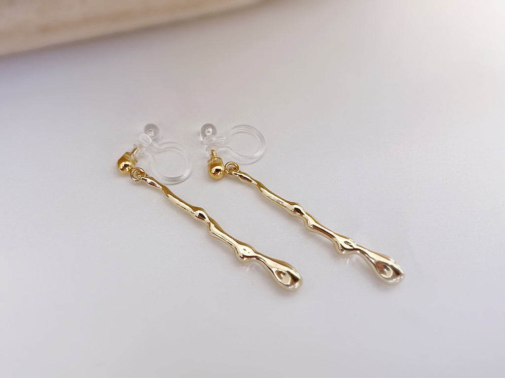 Clips d'oreilles longue Barre couleur Argent / Or. Boucles d'oreilles Clips Invisibles Moderne