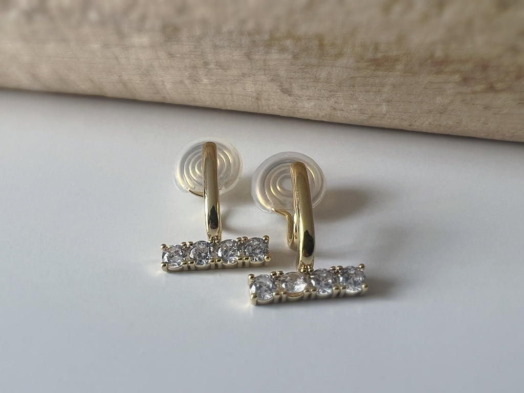 SANS DOULEUR ! Boucles d'oreilles CLIPS U spirale Barre Or avec Barre mini Zircon, plaqué d'Or Clips d'oreilles confortable.