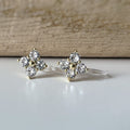 Mini invisible EAR CLIPS, Mini Flower four petals Gold Zircon, Comfortable delicate minimalist clip earrings