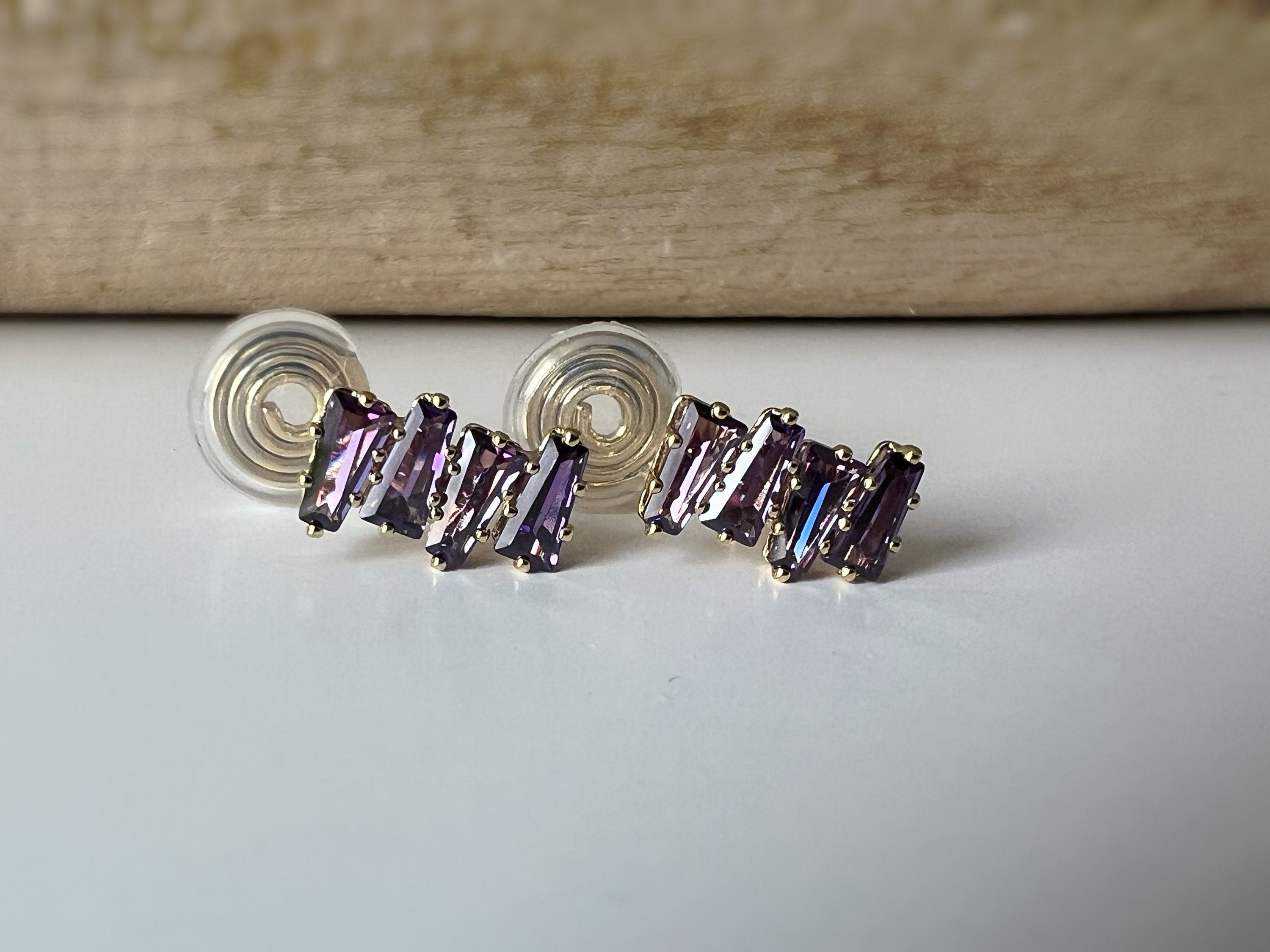 SANS DOULEUR ! Boucles d'oreilles CLIPS U spirale Rectangle Violet Or / Vert Argent. Clips confortable