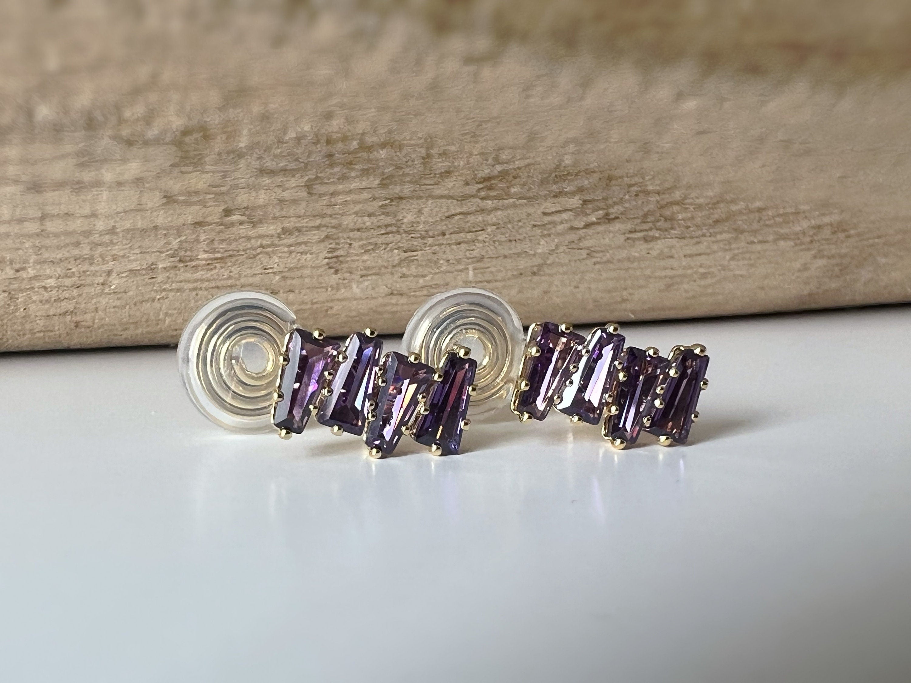 SANS DOULEUR ! Boucles d'oreilles CLIPS U spirale Rectangle Violet Or / Vert Argent. Clips confortable