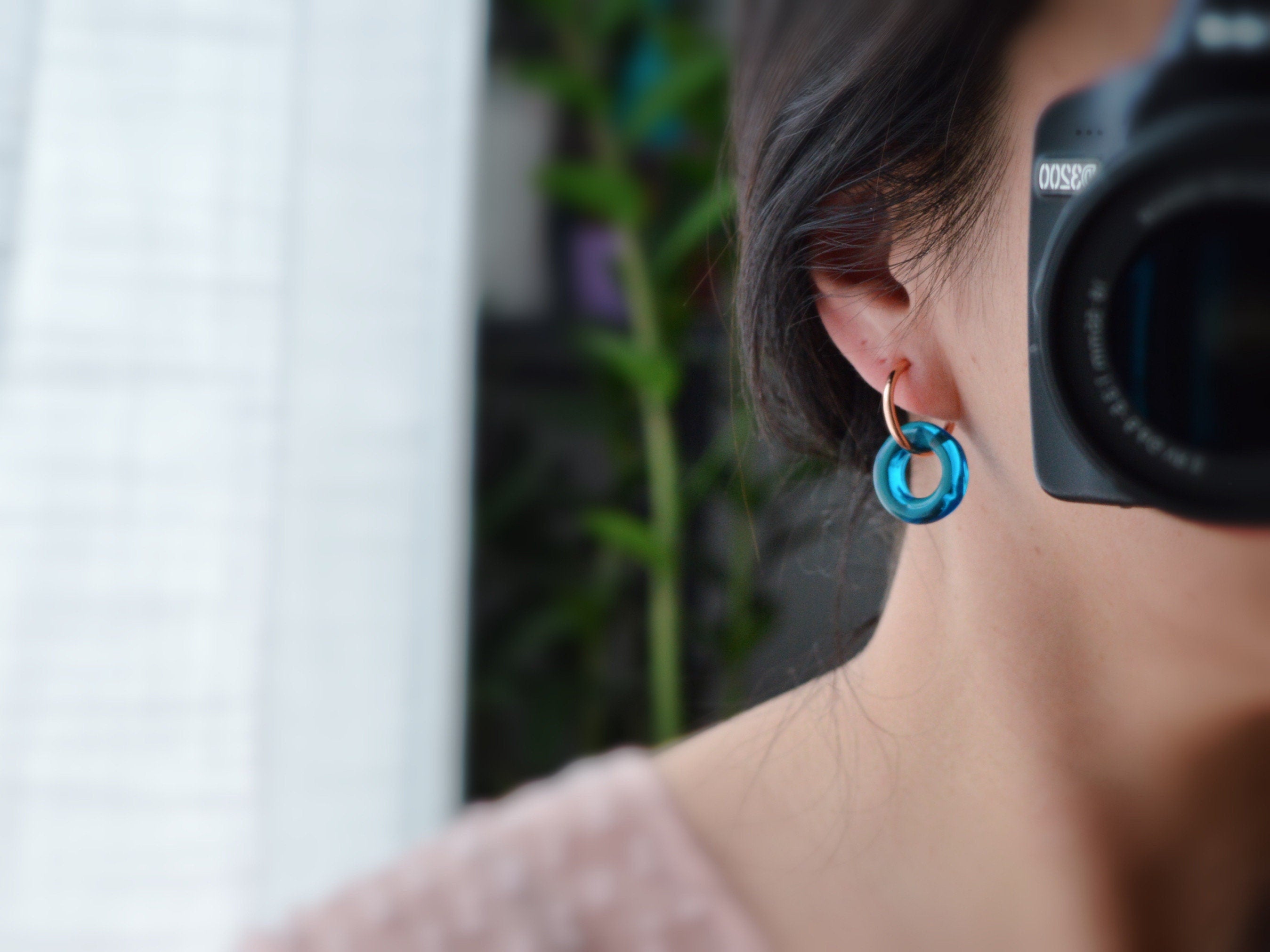 2 EN 1 Créoles Clips 20mm OR Rose Cercle Vert Olive /Vert paon /Bleu /Orange. Clips d'oreilles Anneaux or rose diamètre du fil 1.5mm