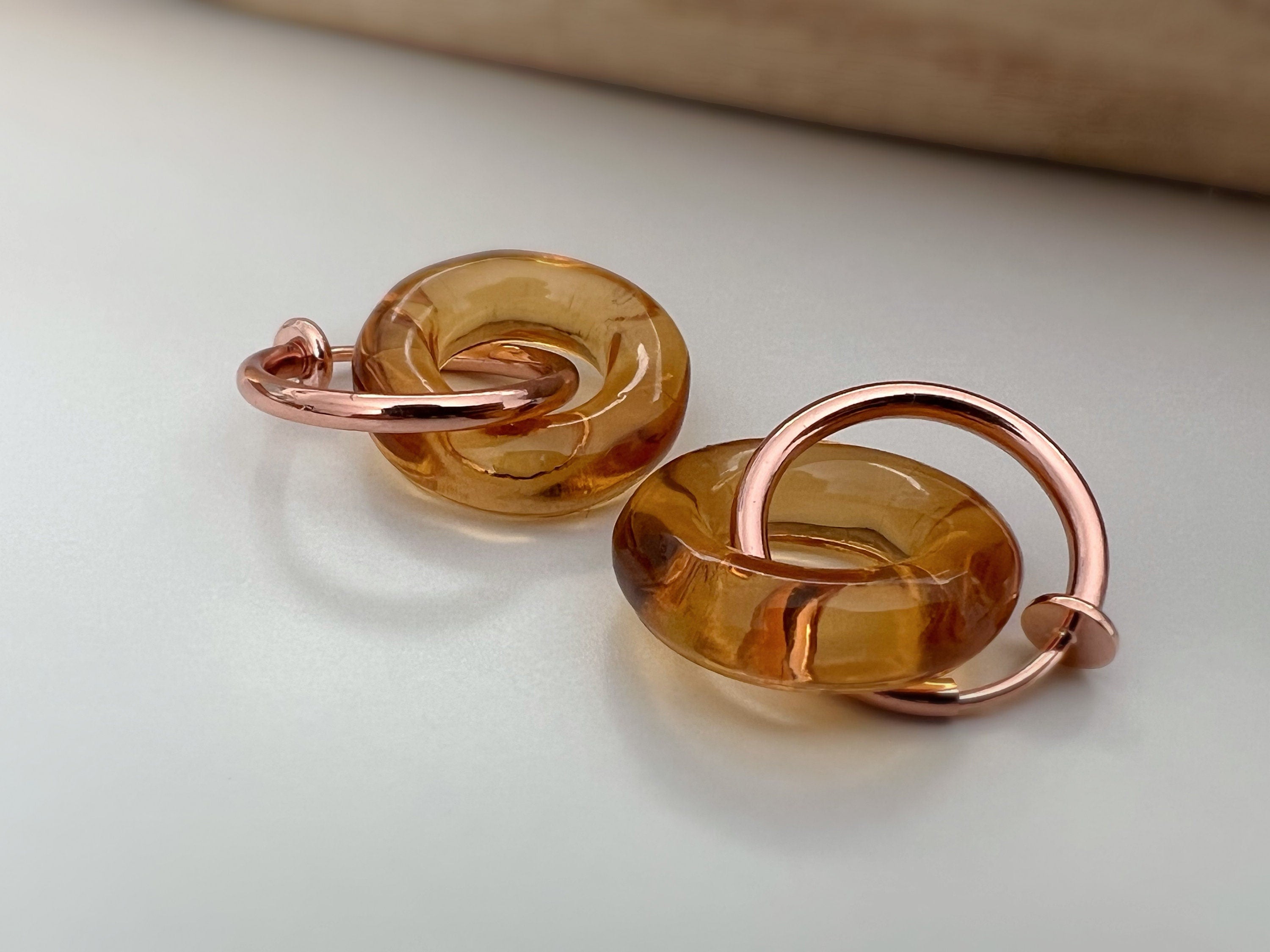 2 EN 1 Créoles Clips 20mm OR Rose Cercle Vert Olive /Vert paon /Bleu /Orange. Clips d'oreilles Anneaux or rose diamètre du fil 1.5mm