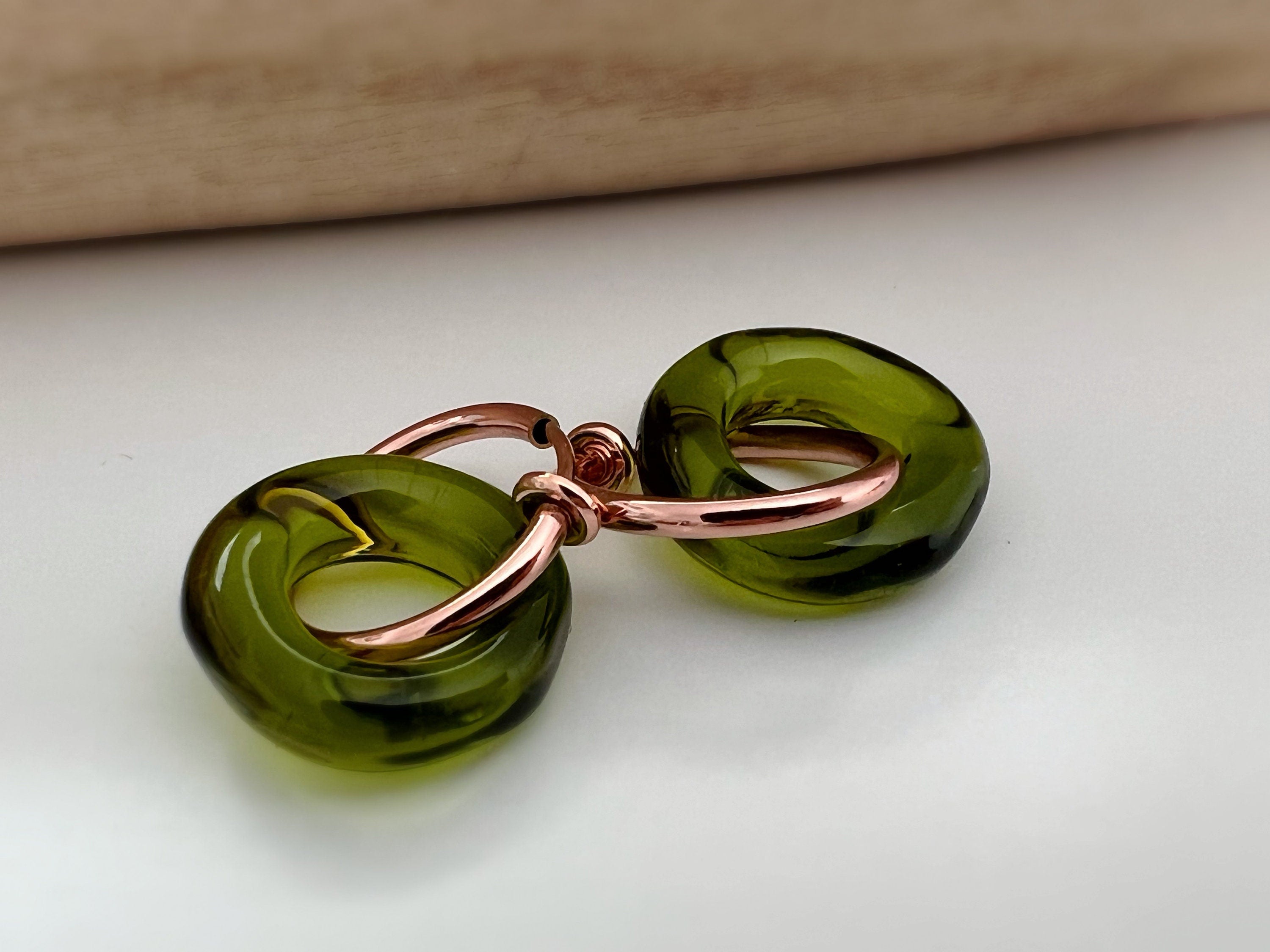 2 EN 1 Créoles Clips 20mm OR Rose Cercle Vert Olive /Vert paon /Bleu /Orange. Clips d'oreilles Anneaux or rose diamètre du fil 1.5mm