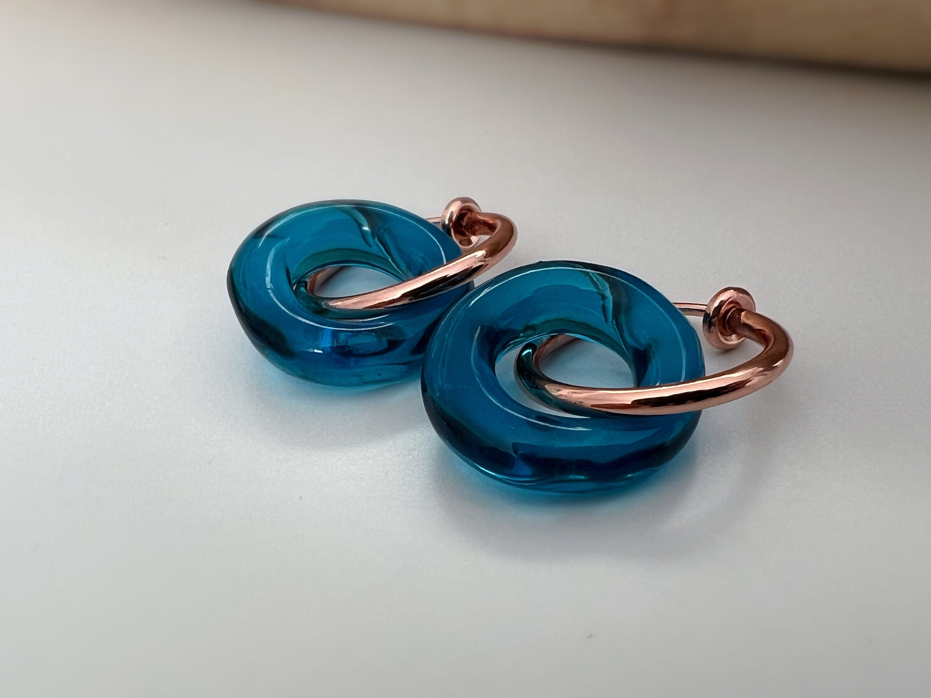 2 EN 1 Créoles Clips 20mm OR Rose Cercle Vert Olive /Vert paon /Bleu /Orange. Clips d'oreilles Anneaux or rose diamètre du fil 1.5mm