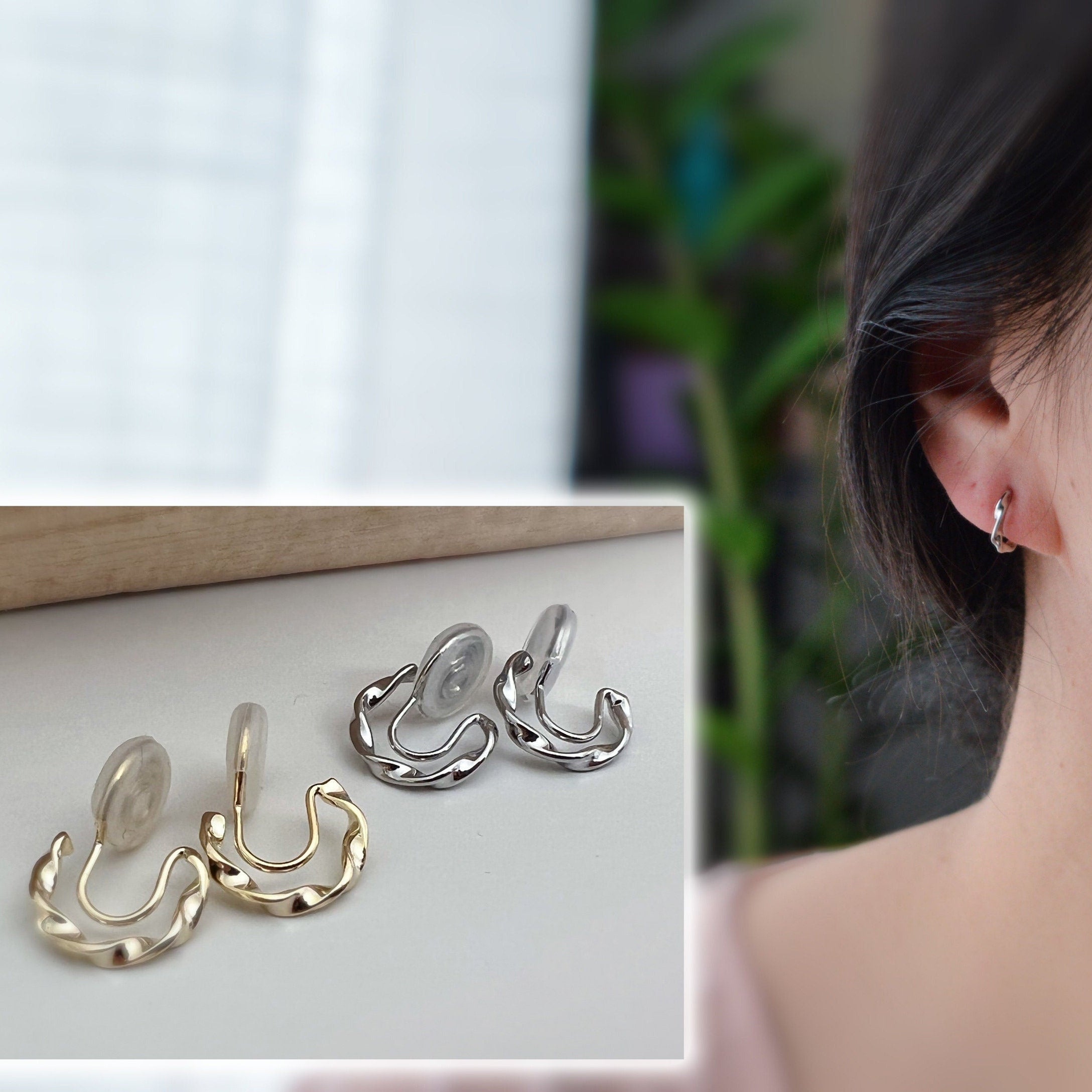 SANS DOULEUR ! Boucles d'oreilles CLIPS U spirale Mini Cercle torsadé couleur Or / Argent. Clips d'oreilles confortable Boucles Délicates