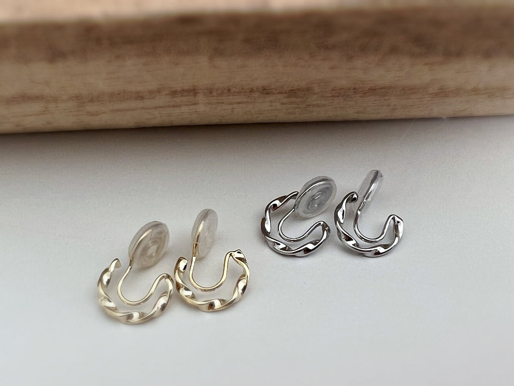 SANS DOULEUR ! Boucles d'oreilles CLIPS U spirale Mini Cercle torsadé couleur Or / Argent. Clips d'oreilles confortable Boucles Délicates