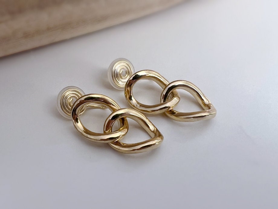 PAINLESS ! CLIPS U spiral thick chain earrings in gold/silver color. Comfortable Ear Clips Delicate Earrings