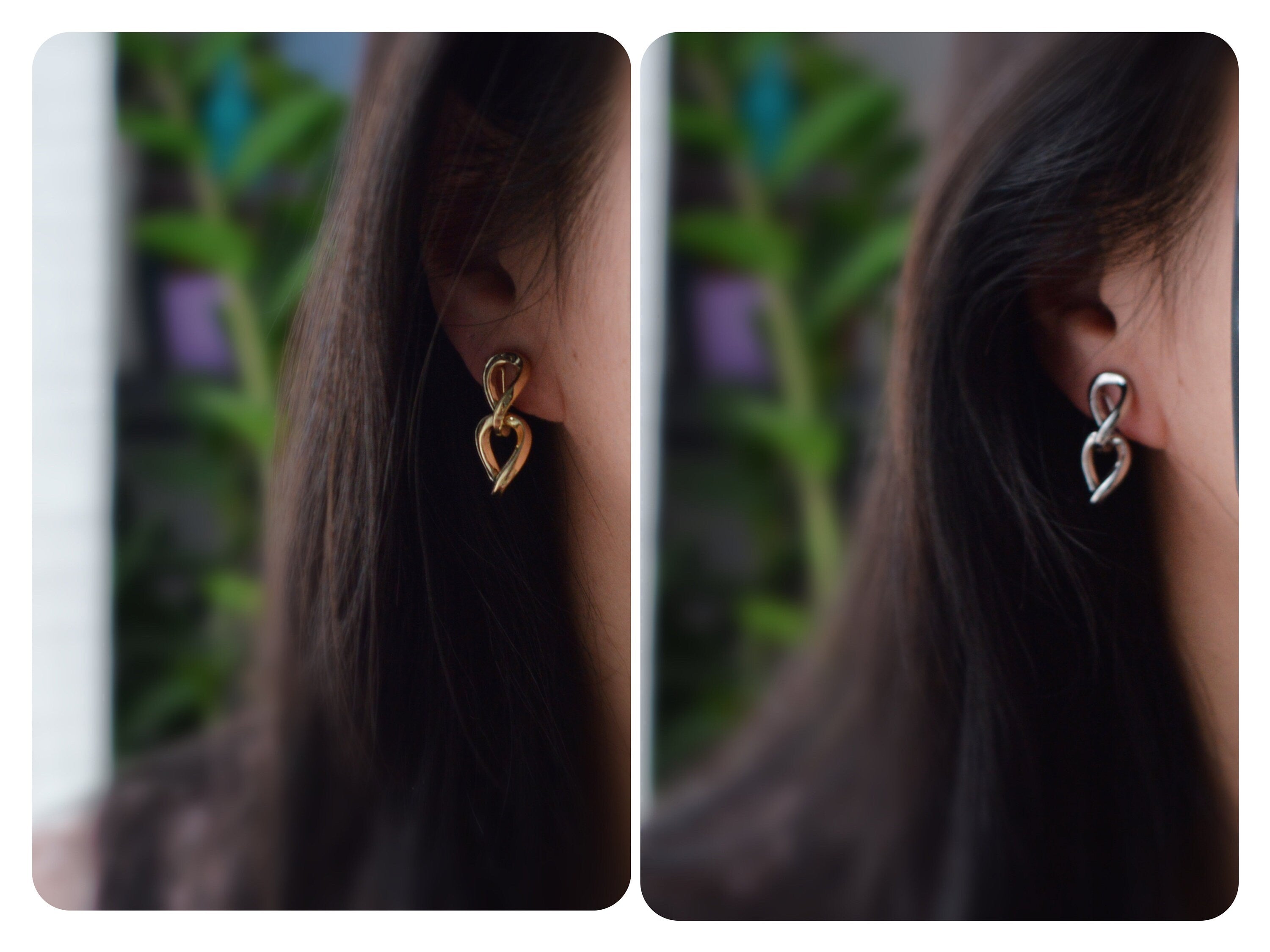 PAINLESS ! CLIPS U spiral thick chain earrings in gold/silver color. Comfortable Ear Clips Delicate Earrings