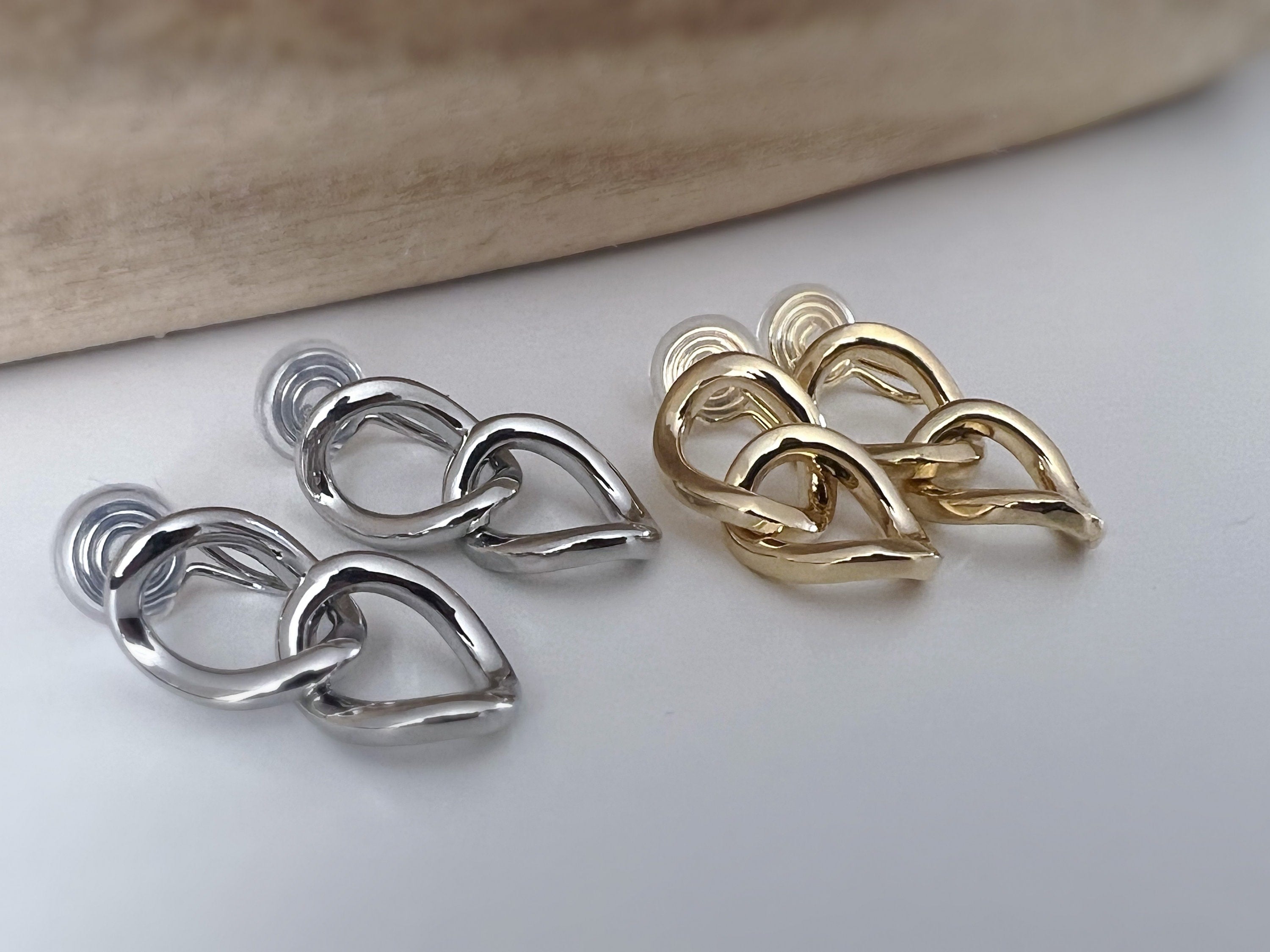 PAINLESS ! CLIPS U spiral thick chain earrings in gold/silver color. Comfortable Ear Clips Delicate Earrings