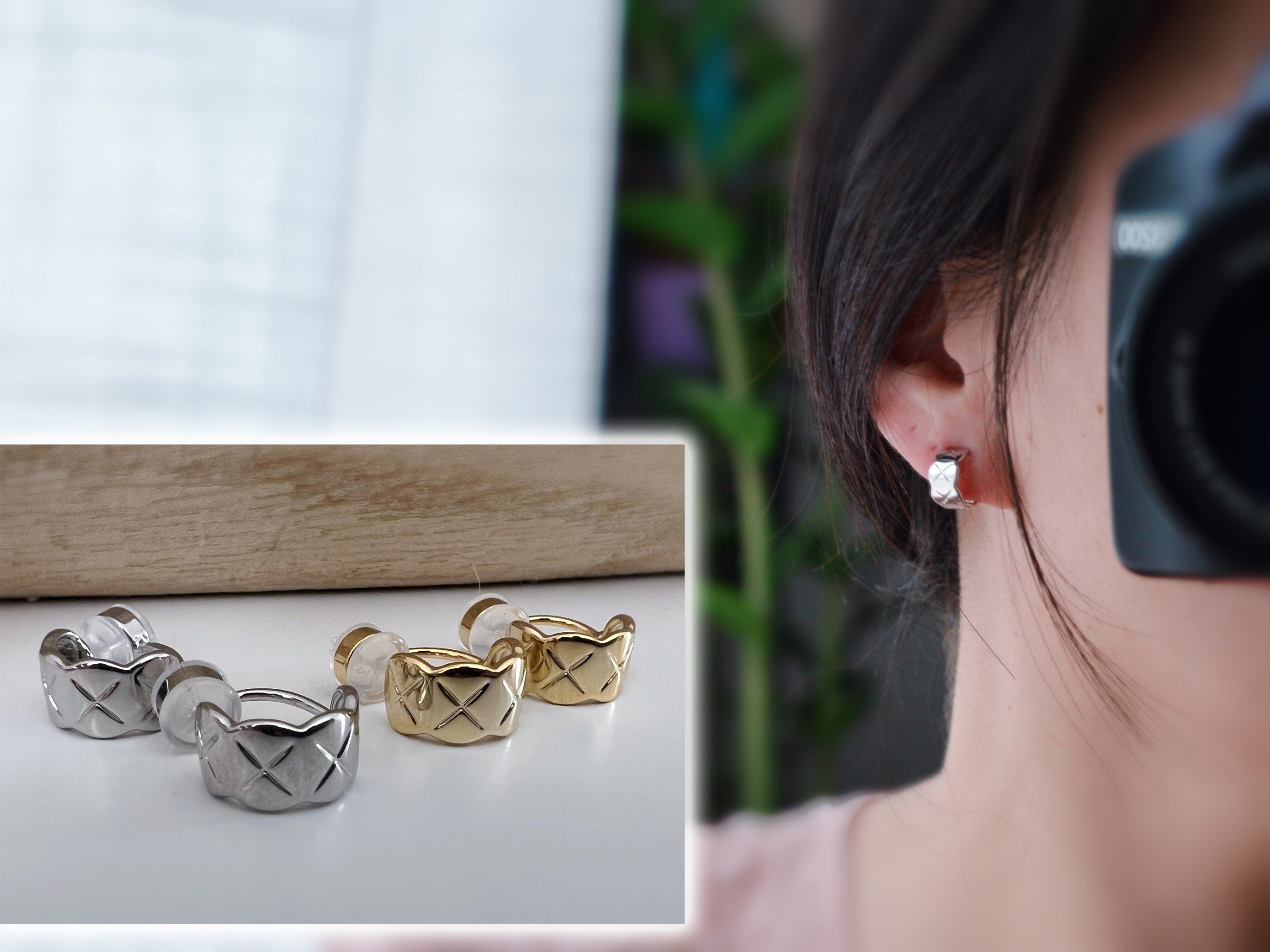 Hoops 15mm Invisible Clip On Earrings, Clip On Hoop Earrings, Non Pierced Earrings Clip On Earrings Modern. Non Pierced Pierced looked.