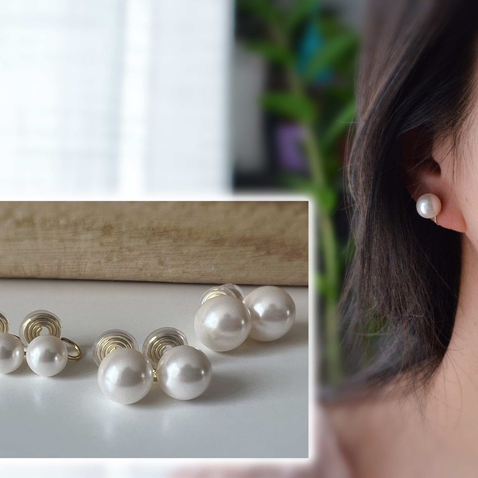 Perles blanches - Boucles d'oreilles clips U