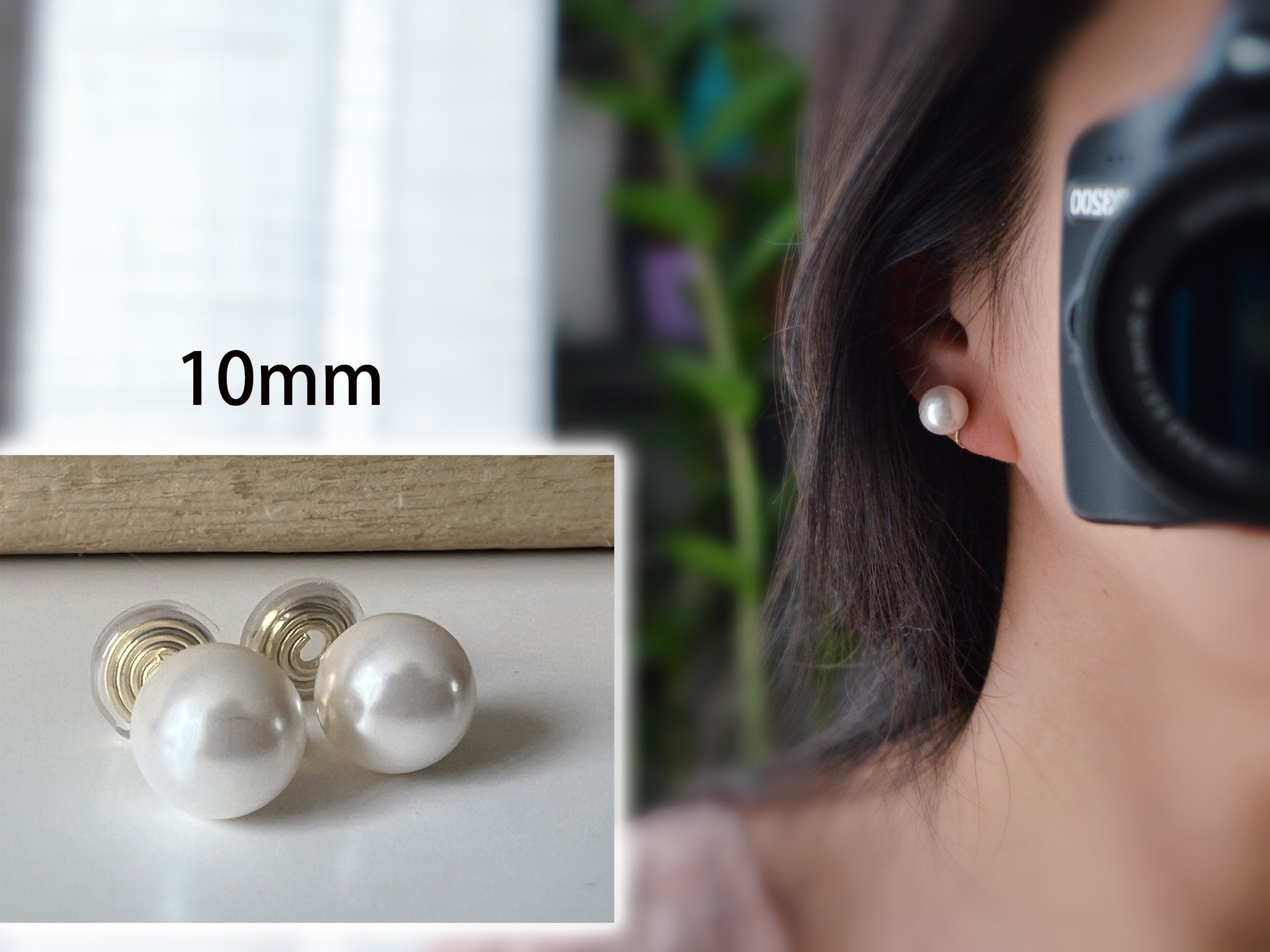 SANS DOULEUR ! Boucles d'oreilles CLIPS U spirale Perle blanche 8mm /10mm /12mm plaqué d'Or. Clips d'oreilles confortable.