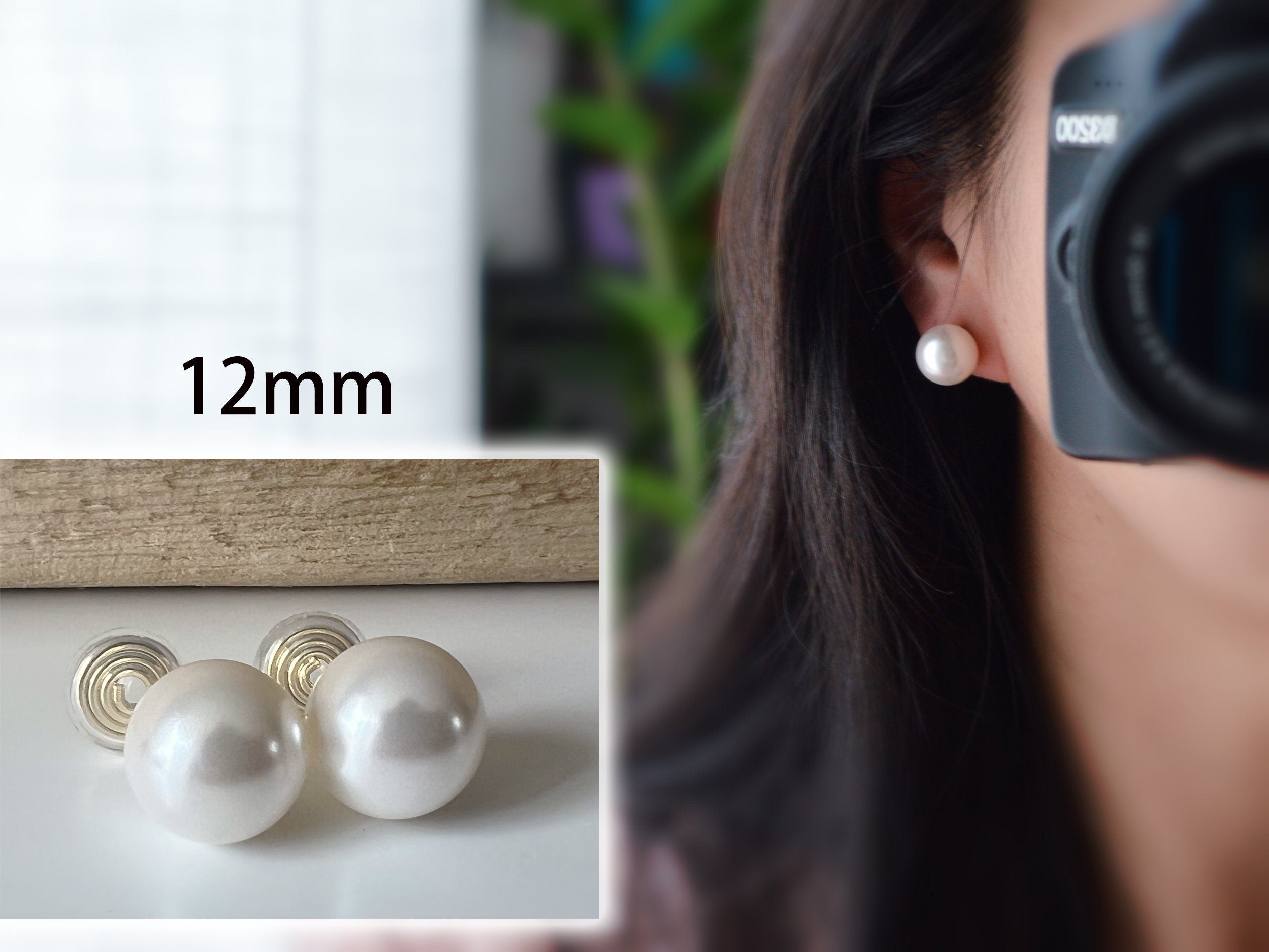 SANS DOULEUR ! Boucles d'oreilles CLIPS U spirale Perle blanche 8mm /10mm /12mm plaqué d'Or. Clips d'oreilles confortable.