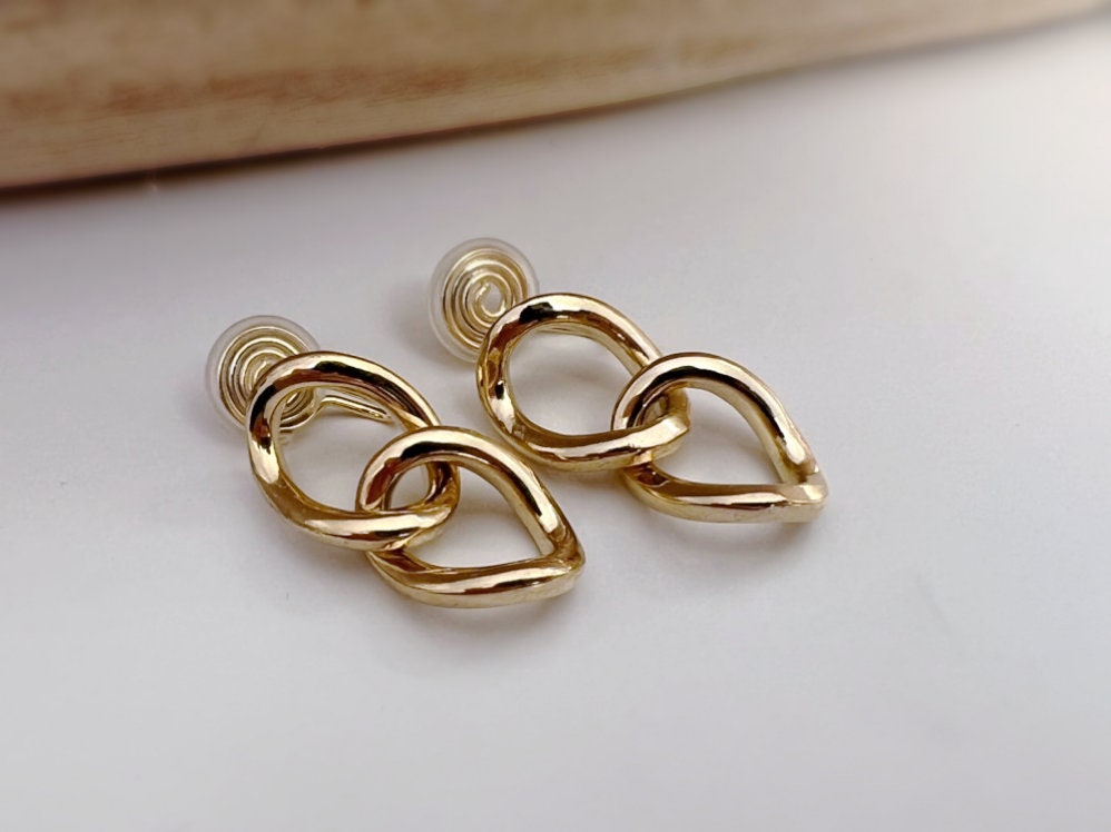 PAINLESS ! CLIPS U spiral thick chain earrings in gold/silver color. Comfortable Ear Clips Delicate Earrings