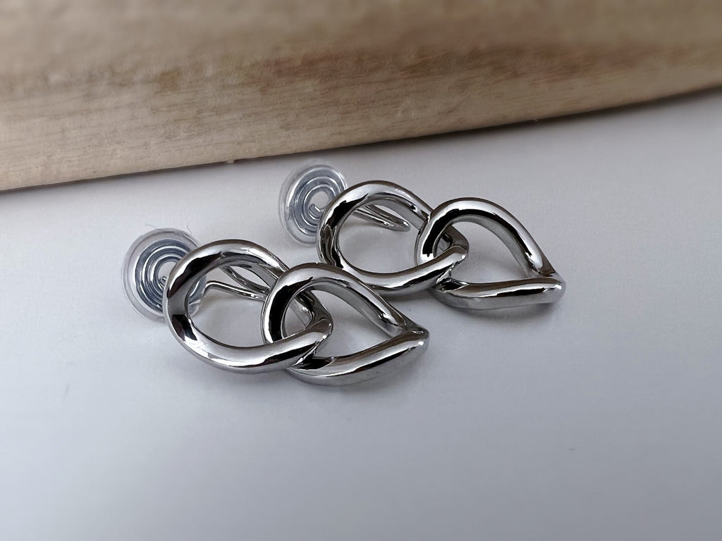 PAINLESS ! CLIPS U spiral thick chain earrings in gold/silver color. Comfortable Ear Clips Delicate Earrings
