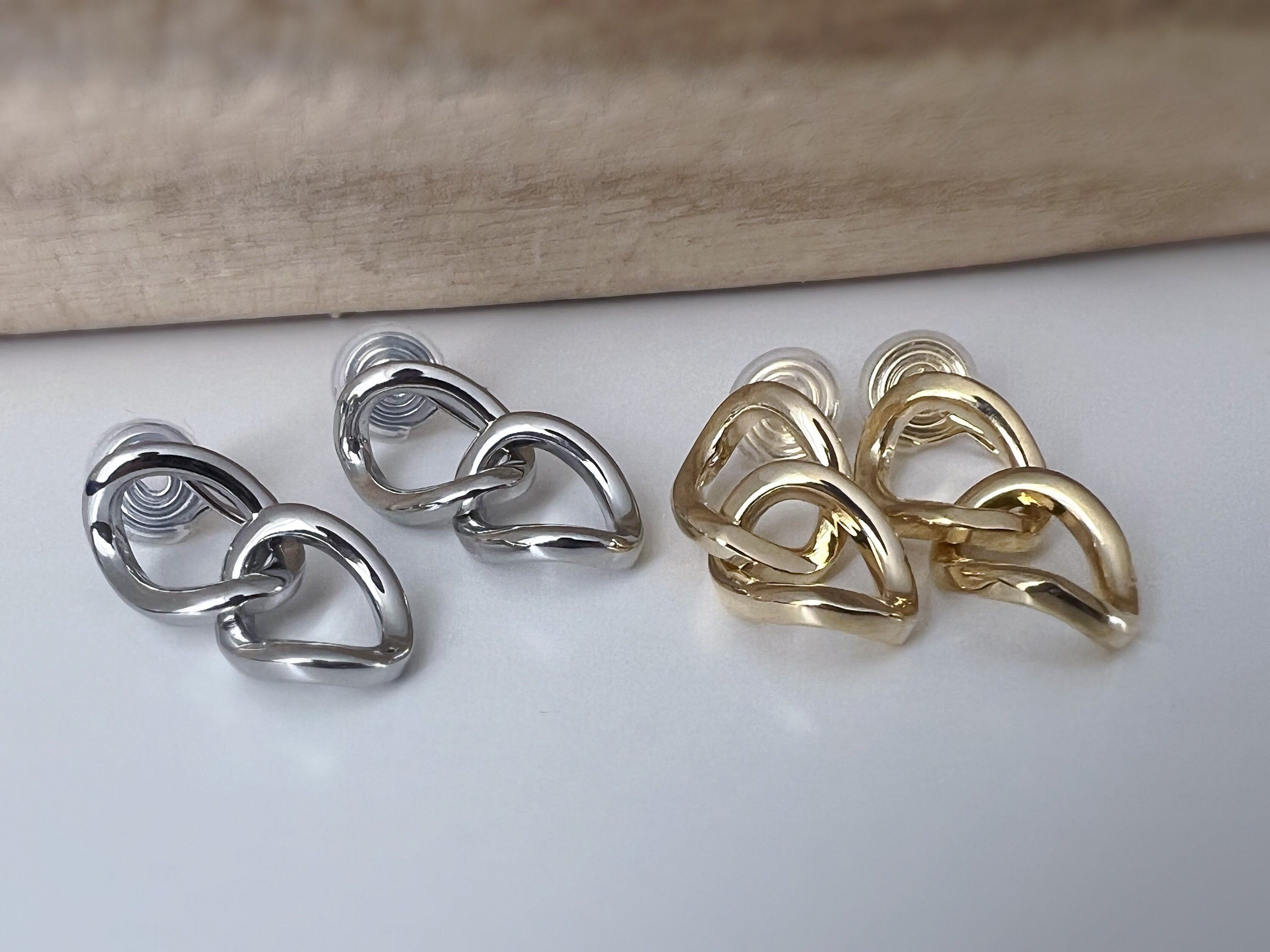 PAINLESS ! CLIPS U spiral thick chain earrings in gold/silver color. Comfortable Ear Clips Delicate Earrings