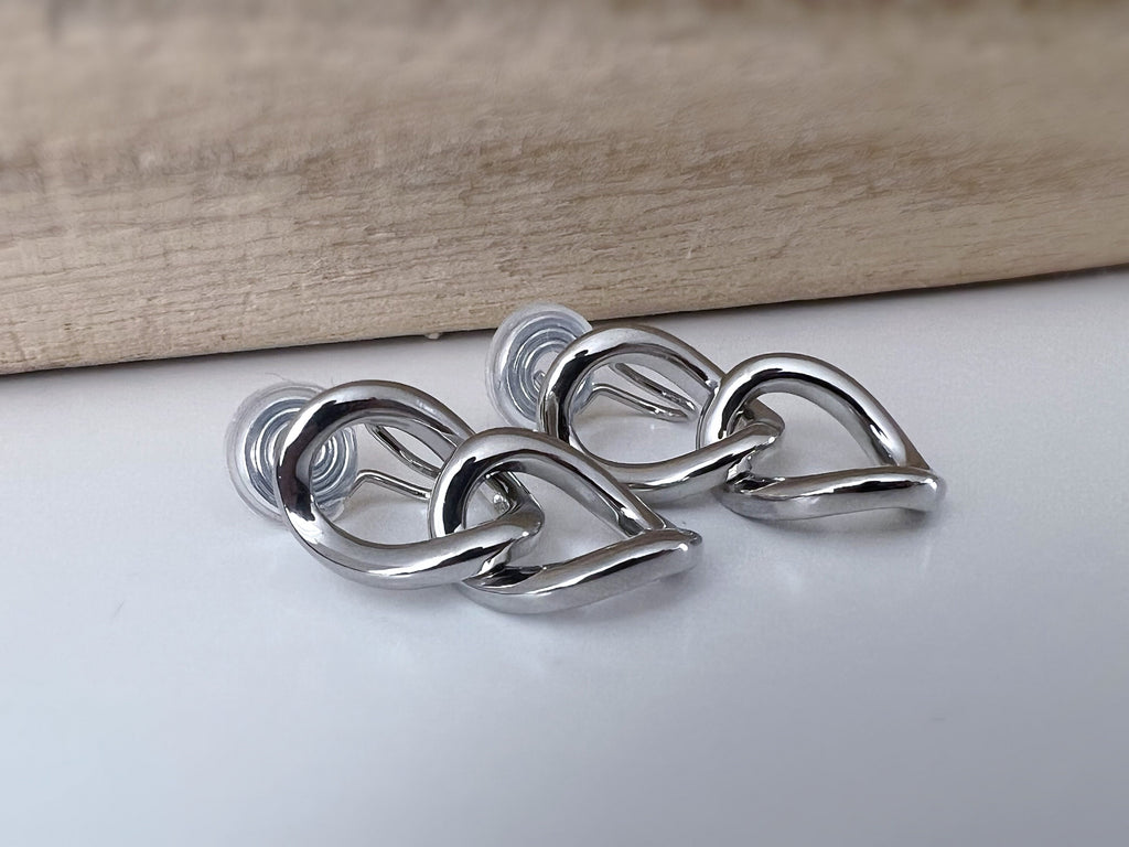 PAINLESS ! CLIPS U spiral thick chain earrings in gold/silver color. Comfortable Ear Clips Delicate Earrings