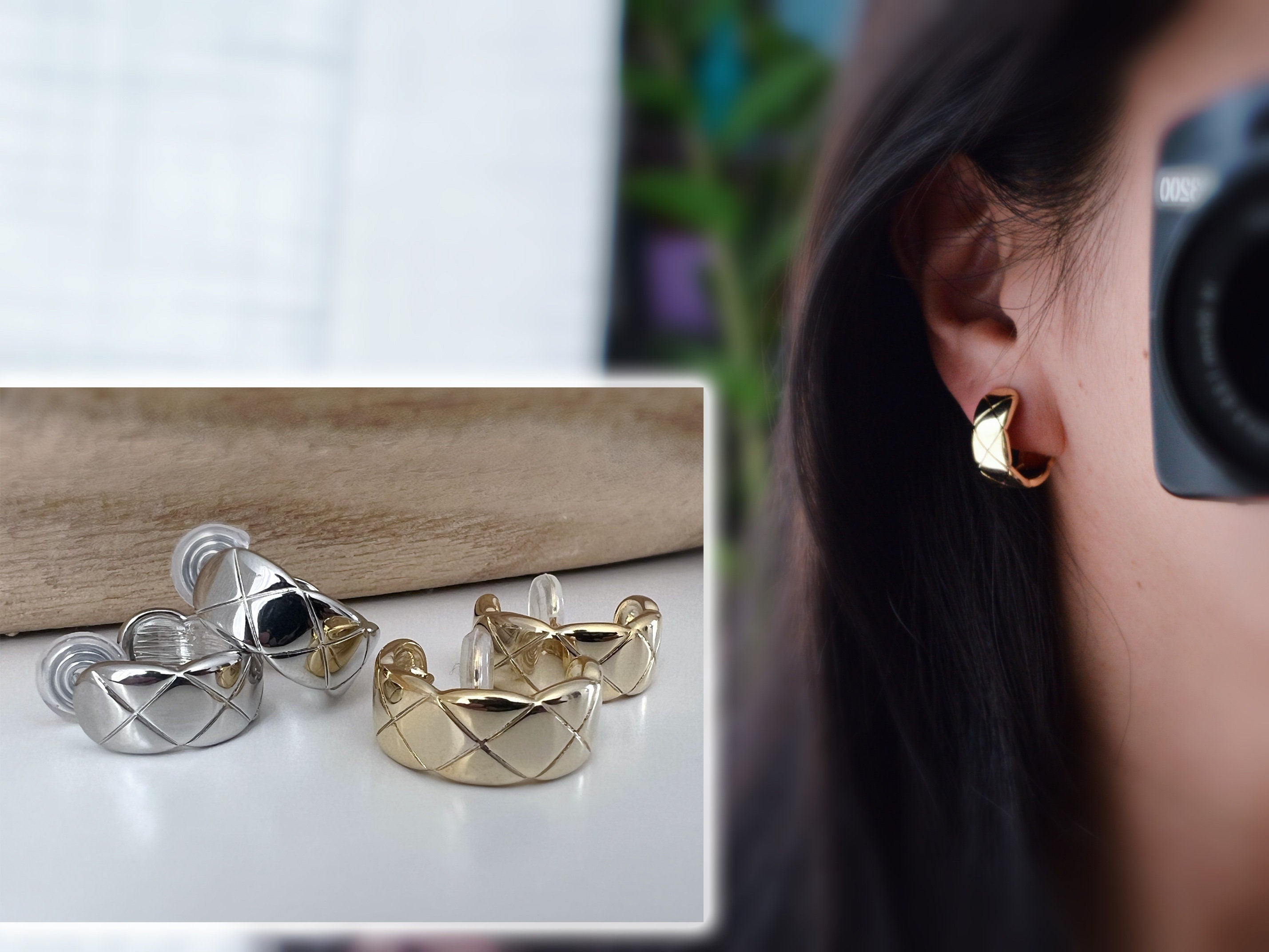 SANS DOULEUR ! Boucles d'oreilles CLIPS U spirale Grand Large Cercle couleur Or / Argent. Clips d'oreilles confortable Boucles Délicates