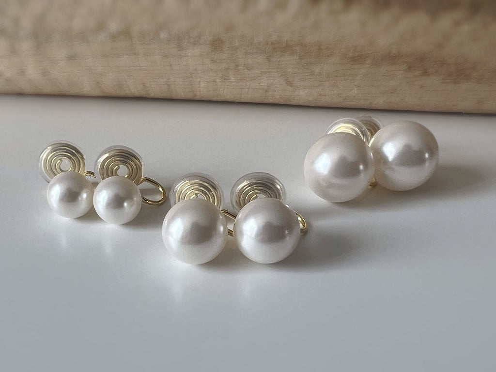 SANS DOULEUR ! Boucles d'oreilles CLIPS U spirale Perle blanche 8mm /10mm /12mm plaqué d'Or. Clips d'oreilles confortable.