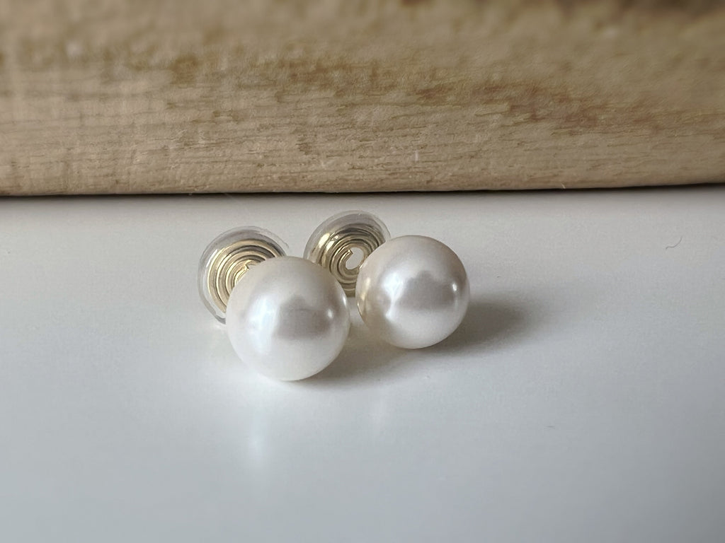 SANS DOULEUR ! Boucles d'oreilles CLIPS U spirale Perle blanche 8mm /10mm /12mm plaqué d'Or. Clips d'oreilles confortable.