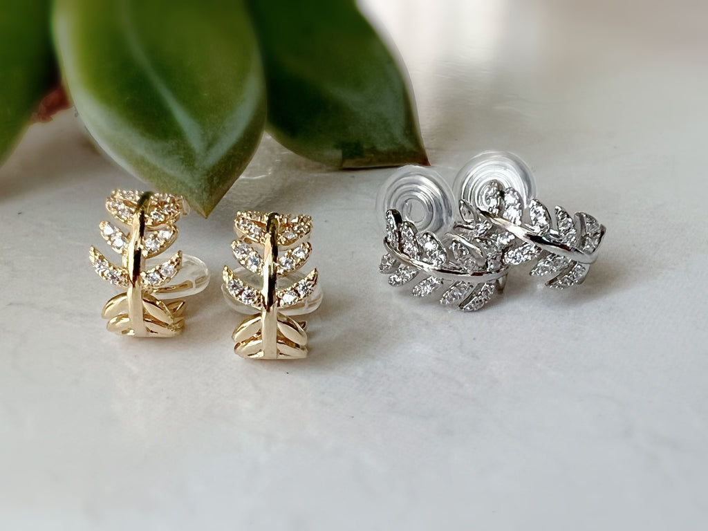 SANS DOULEUR ! Boucles d'oreilles CLIPS U spirale Feuilles Zircon Cercle couleur Or / Argent. Clips d'oreilles confortable Boucles Délicates