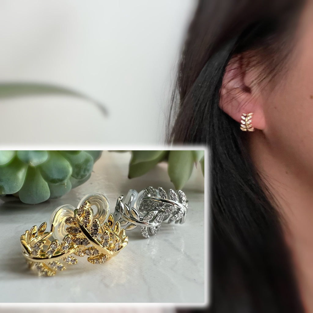 SANS DOULEUR ! Boucles d'oreilles CLIPS U spirale Feuilles Zircon Cercle couleur Or / Argent. Clips d'oreilles confortable Boucles Délicates