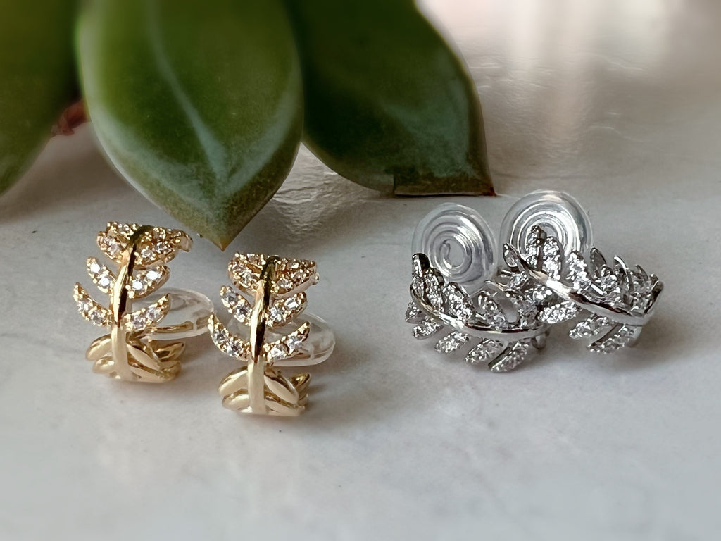 SANS DOULEUR ! Boucles d'oreilles CLIPS U spirale Feuilles Zircon Cercle couleur Or / Argent. Clips d'oreilles confortable Boucles Délicates