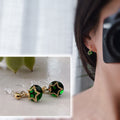 Mini 18K gold plated star dangling ear clips, round emerald zircon, comfortable delicate Invisible CLIPS earrings, Christmas