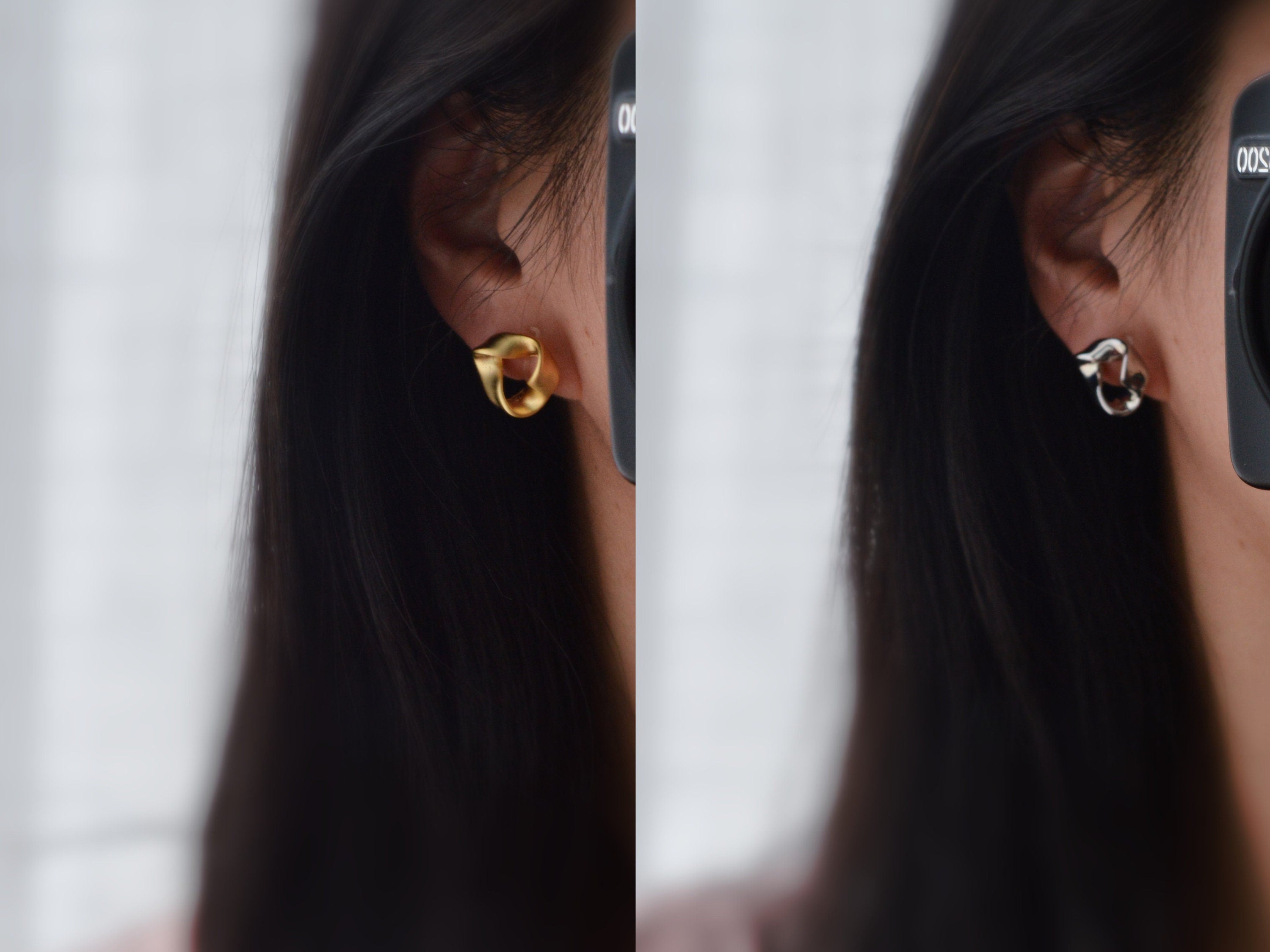 Boucles d'oreilles Clips INVISIBLES Triangle torsadé couleur Or Mat / Argent, Clips d'oreilles confortable bijoux minimaliste quotidien.