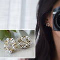 SANS DOULEUR ! Boucles d'oreilles CLIPS U Cercle branche d'olivier Mini Pierres Zircon Perle blanche Rond plaqué d'Or. Confortable.