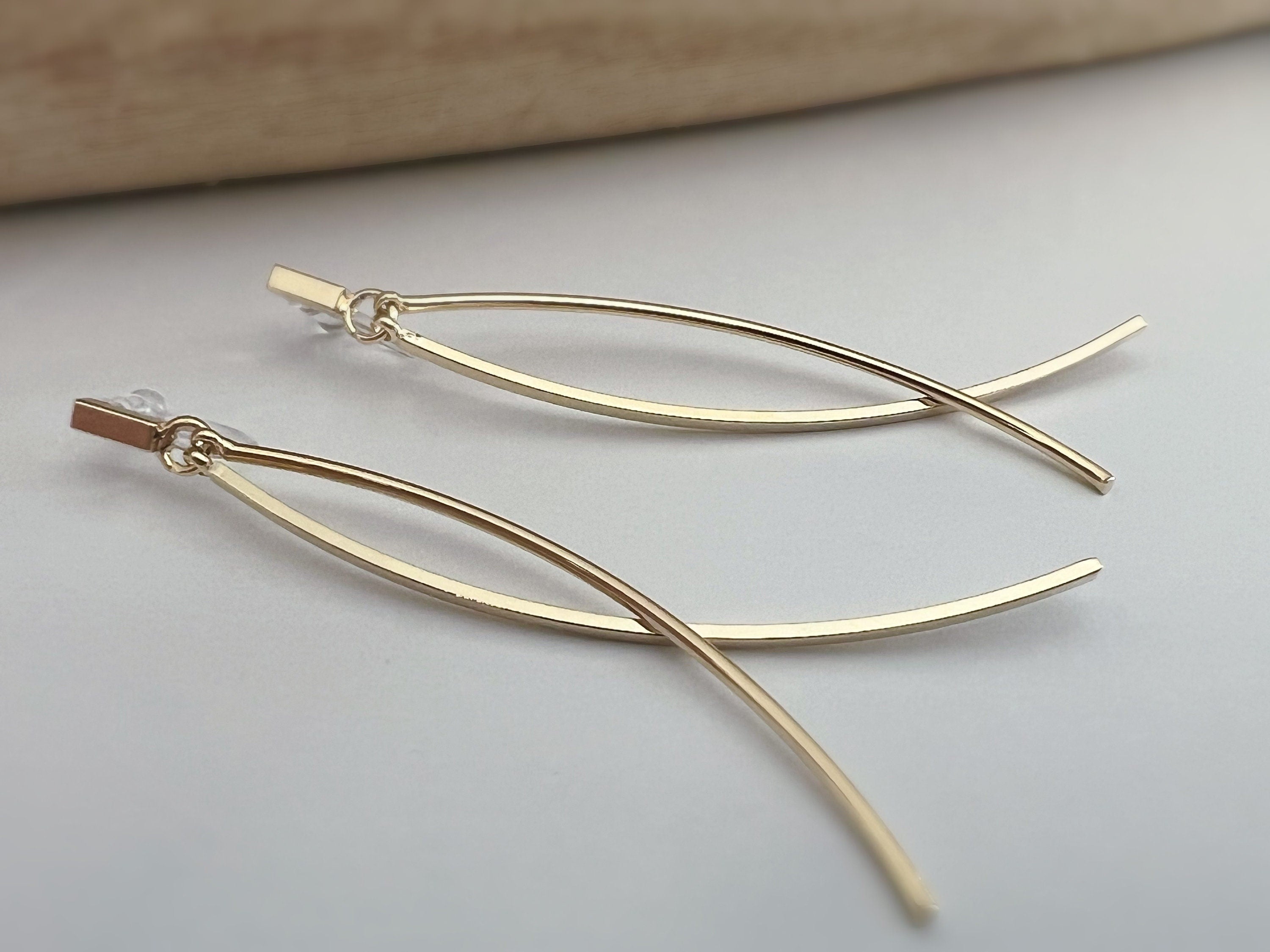 Longues Boucles d'oreilles Clips INVISIBLES Mini rectangle avec Double barre pendantes Or/Argent. Clips d'oreilles confortable prêt à offrir