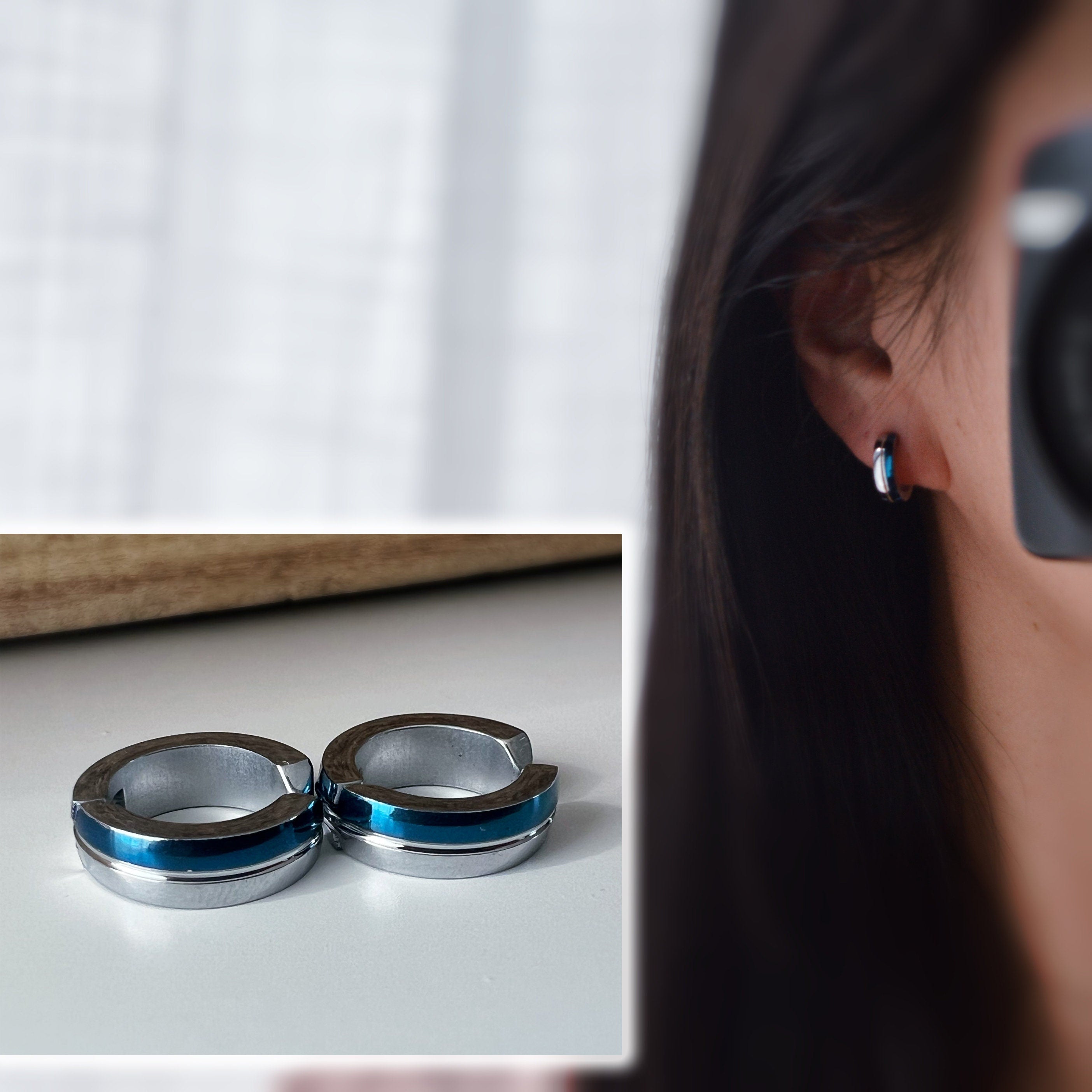 Rock CLIPS CLAMP earrings rings Silver Gold/Silver Black/Silver Blue Non-pierced ears. Daily Jewelry Men Women