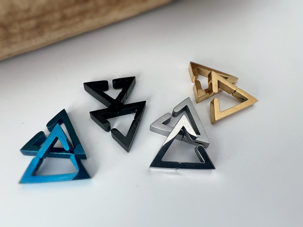 Boucles d'oreilles Rock CLIPS CLAMP anneaux Triangle Argent / Or/ Noir/ Bleu Clips pour Oreilles Non Percées Bijoux quotidiens hommes femmes