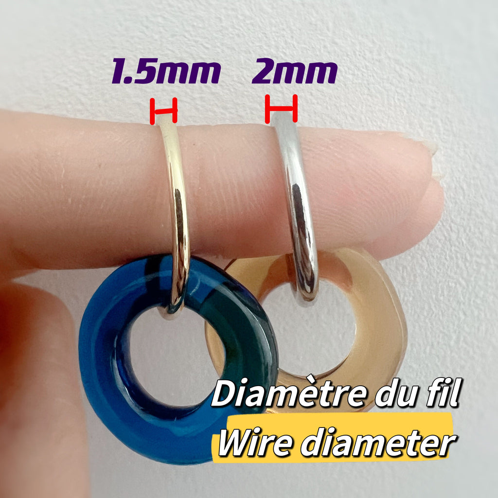 2 EN 1 Créoles Clips 20mm OR Cercle Vert Olive / Vert paon / Bleu / Marron. Clips d'oreilles Anneaux Or diamètre du fil 1.5mm ou 2mm