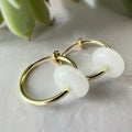 2 EN 1, Clips d'oreilles Anneaux Petit cercle de jade blanc. Créoles Clips 18mm Argent / Or. CLIPS confortable Oreilles non percées.