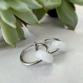 2 EN 1, Clips d'oreilles Anneaux Petit cercle de jade blanc. Créoles Clips 18mm Argent / Or. CLIPS confortable Oreilles non percées.