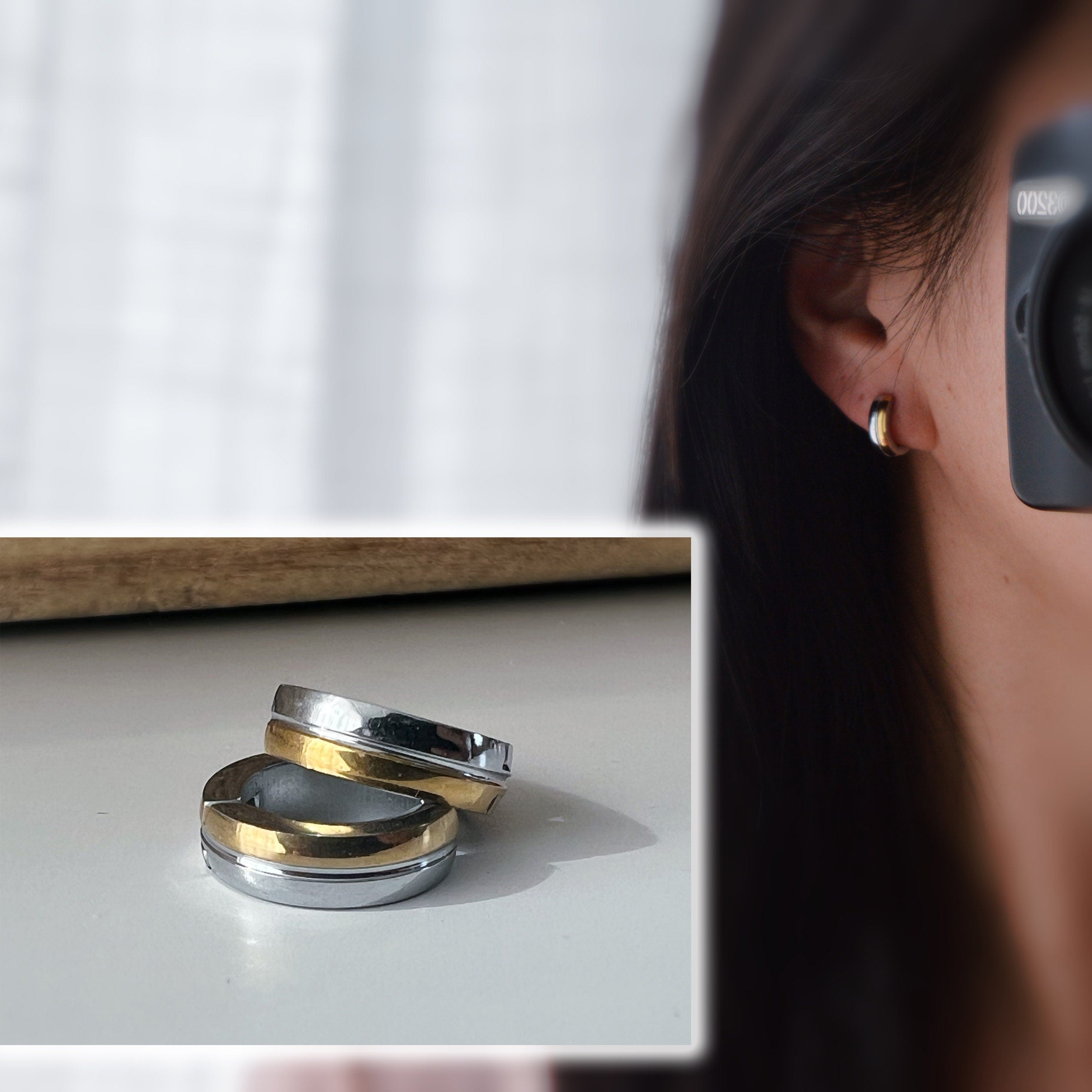 Rock CLIPS CLAMP earrings rings Silver Gold/Silver Black/Silver Blue Non-pierced ears. Daily Jewelry Men Women