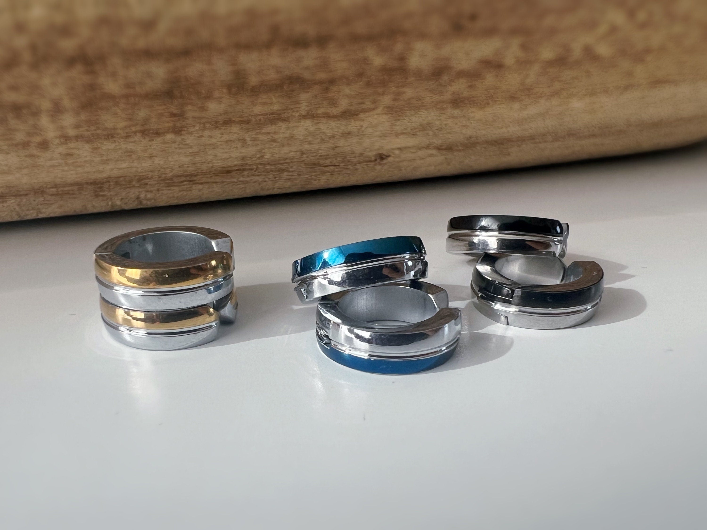Rock CLIPS CLAMP earrings rings Silver Gold/Silver Black/Silver Blue Non-pierced ears. Daily Jewelry Men Women