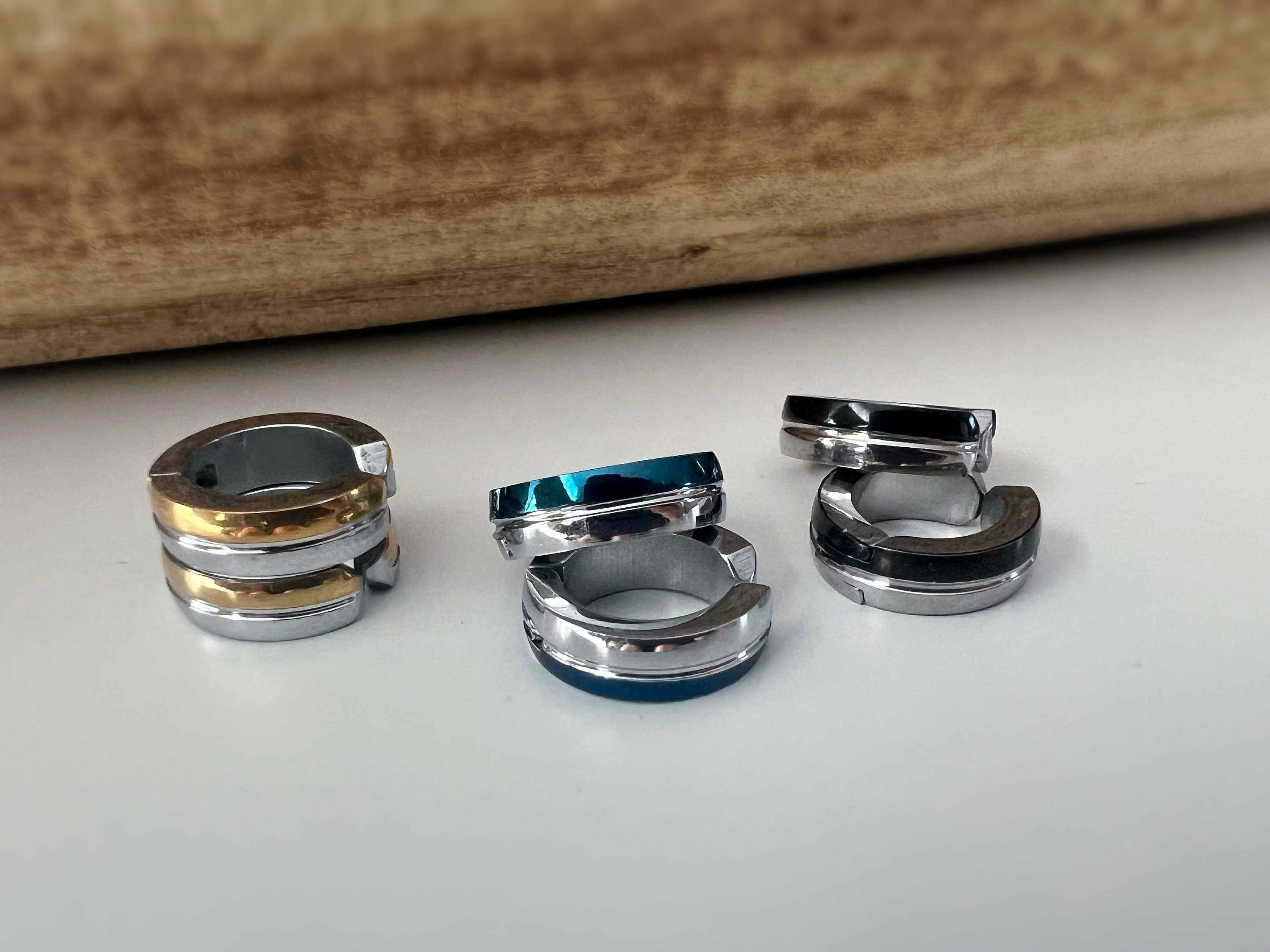 Rock CLIPS CLAMP earrings rings Silver Gold/Silver Black/Silver Blue Non-pierced ears. Daily Jewelry Men Women