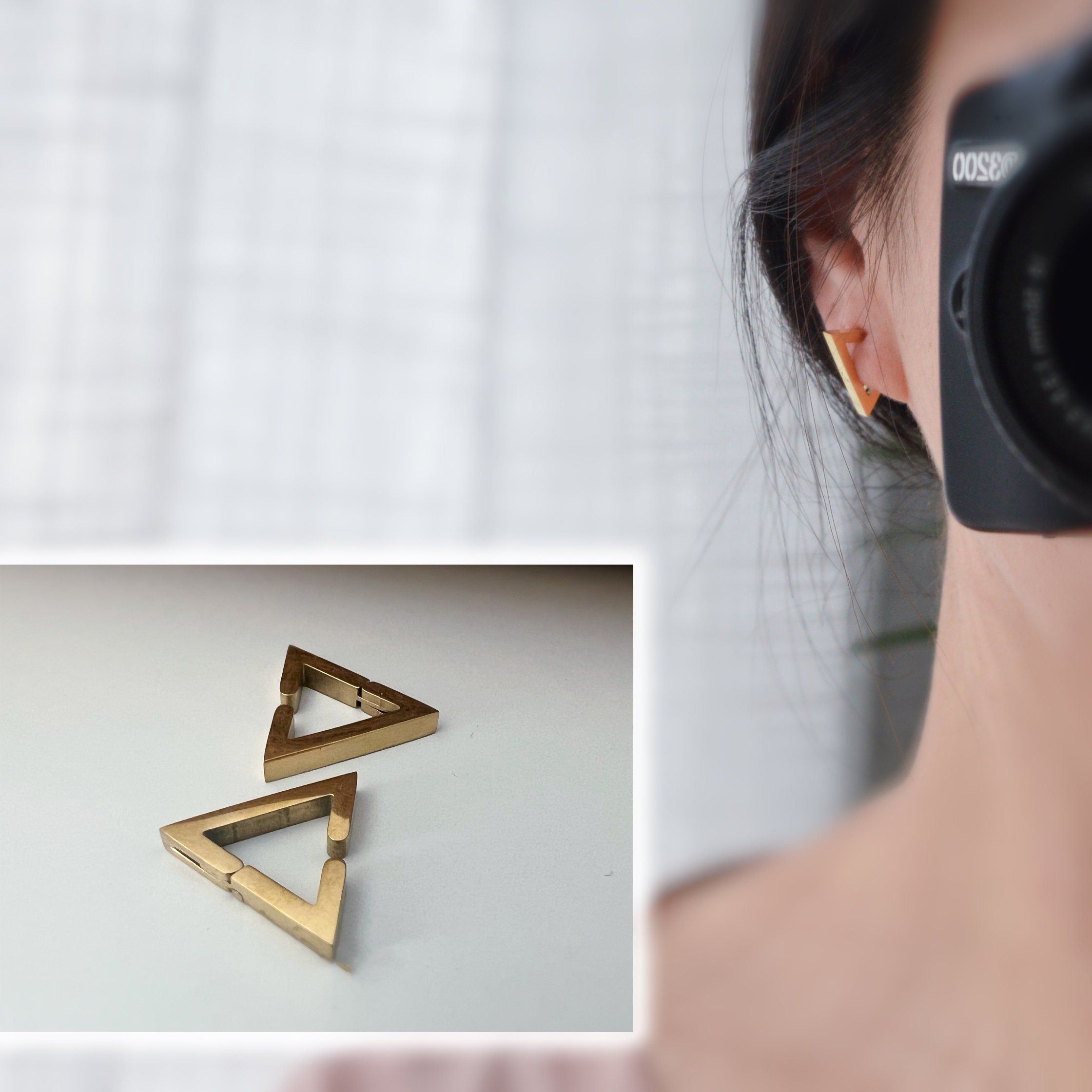 Boucles d'oreilles Rock CLIPS CLAMP anneaux Triangle Argent / Or/ Noir/ Bleu Clips pour Oreilles Non Percées Bijoux quotidiens hommes femmes